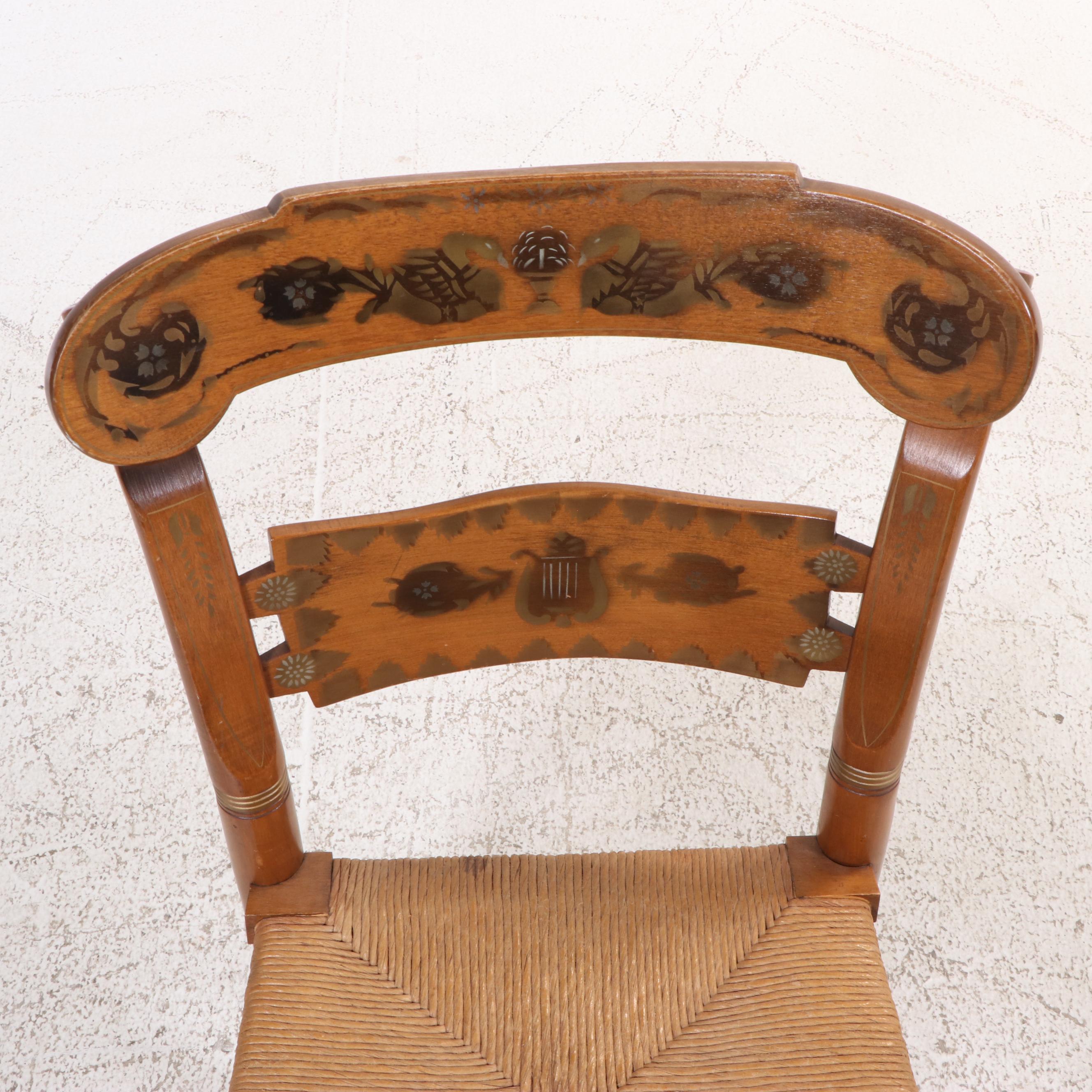 Ethan Allen Queen Anne Style Maple Side Table and Gilt-Stenciled Side Chair