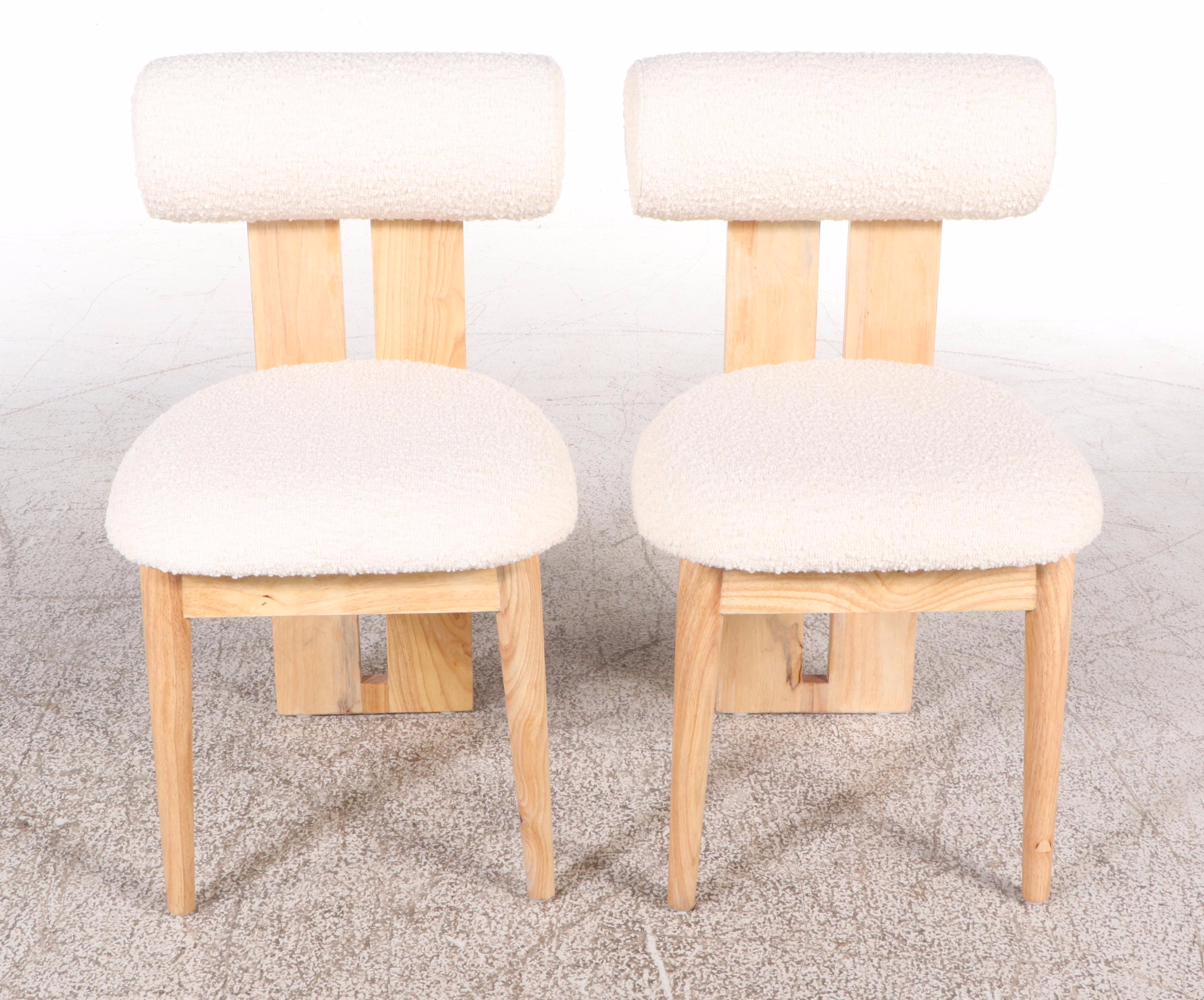 Pair of Modernist Boucle Upholstered Oak Dining Chairs
