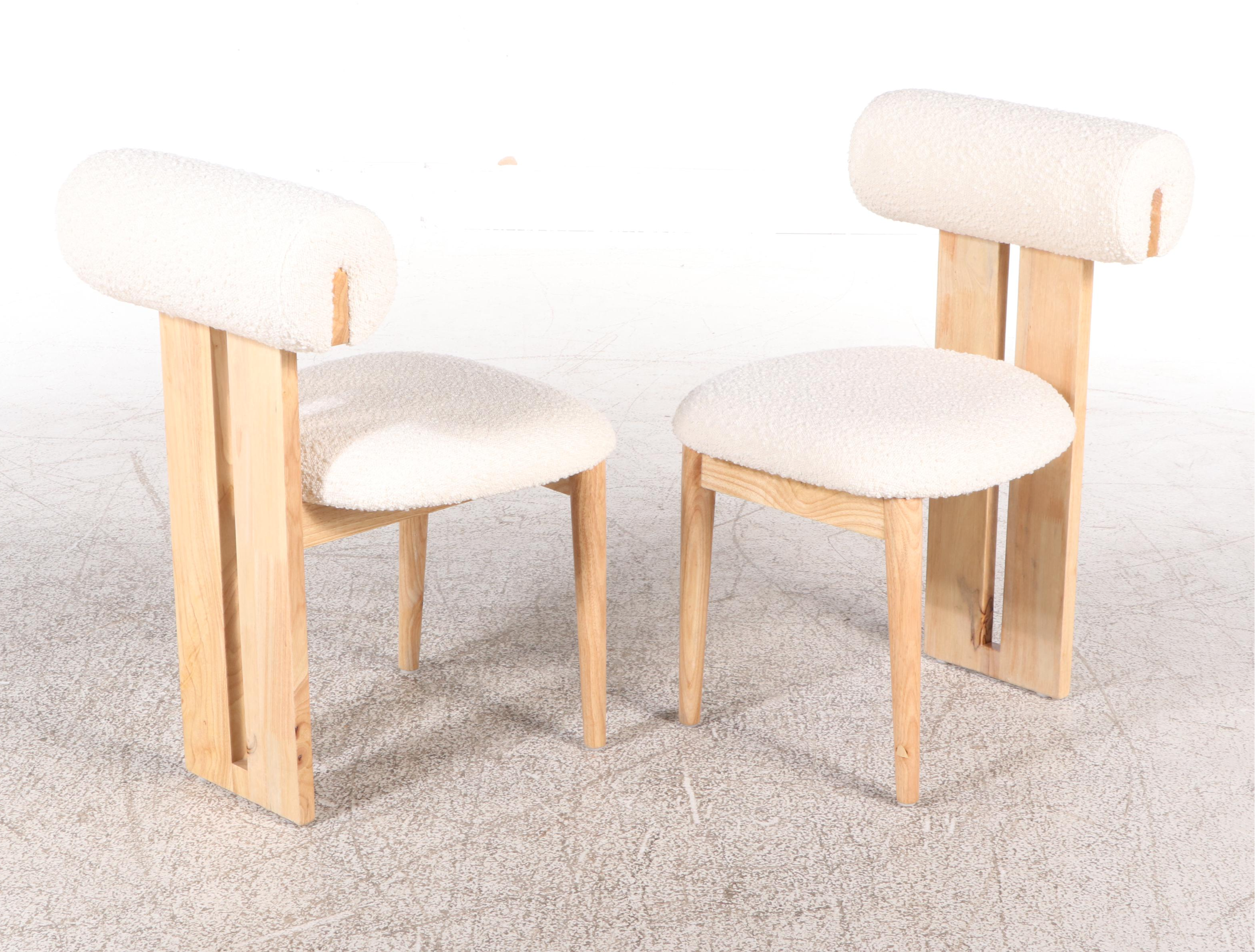 Pair of Modernist Boucle Upholstered Oak Dining Chairs