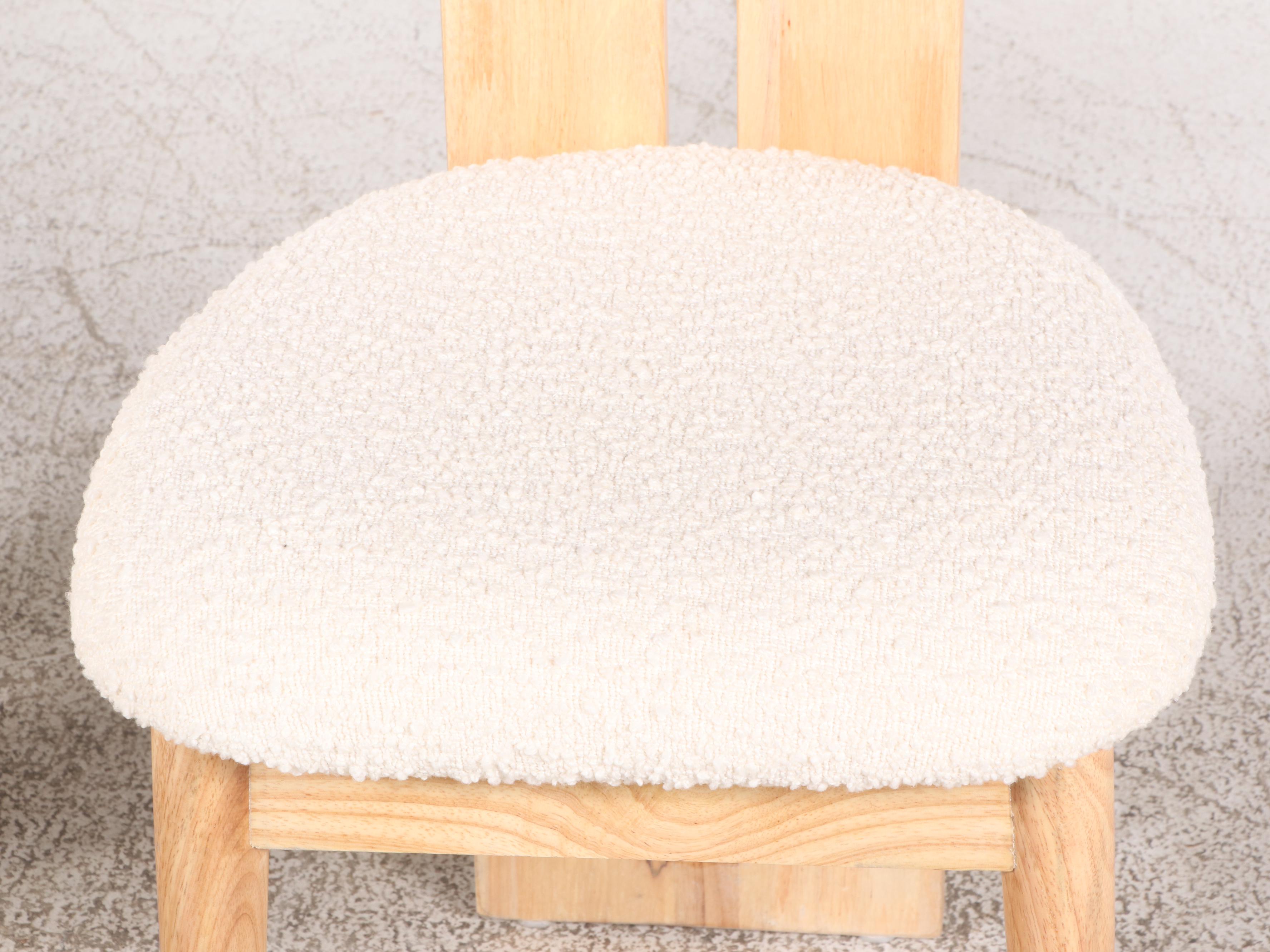 Pair of Modernist Boucle Upholstered Oak Dining Chairs