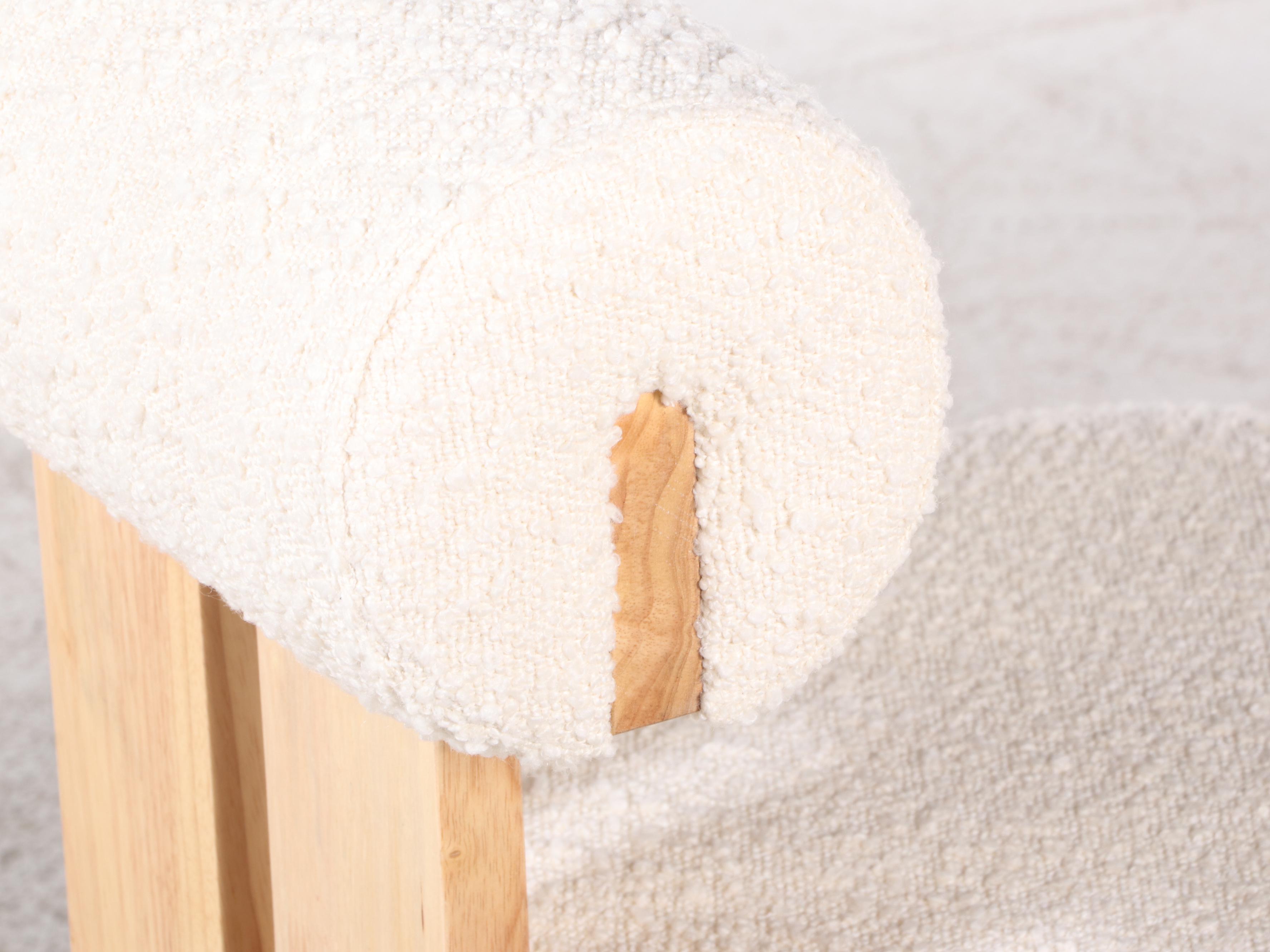 Pair of Modernist Boucle Upholstered Oak Dining Chairs