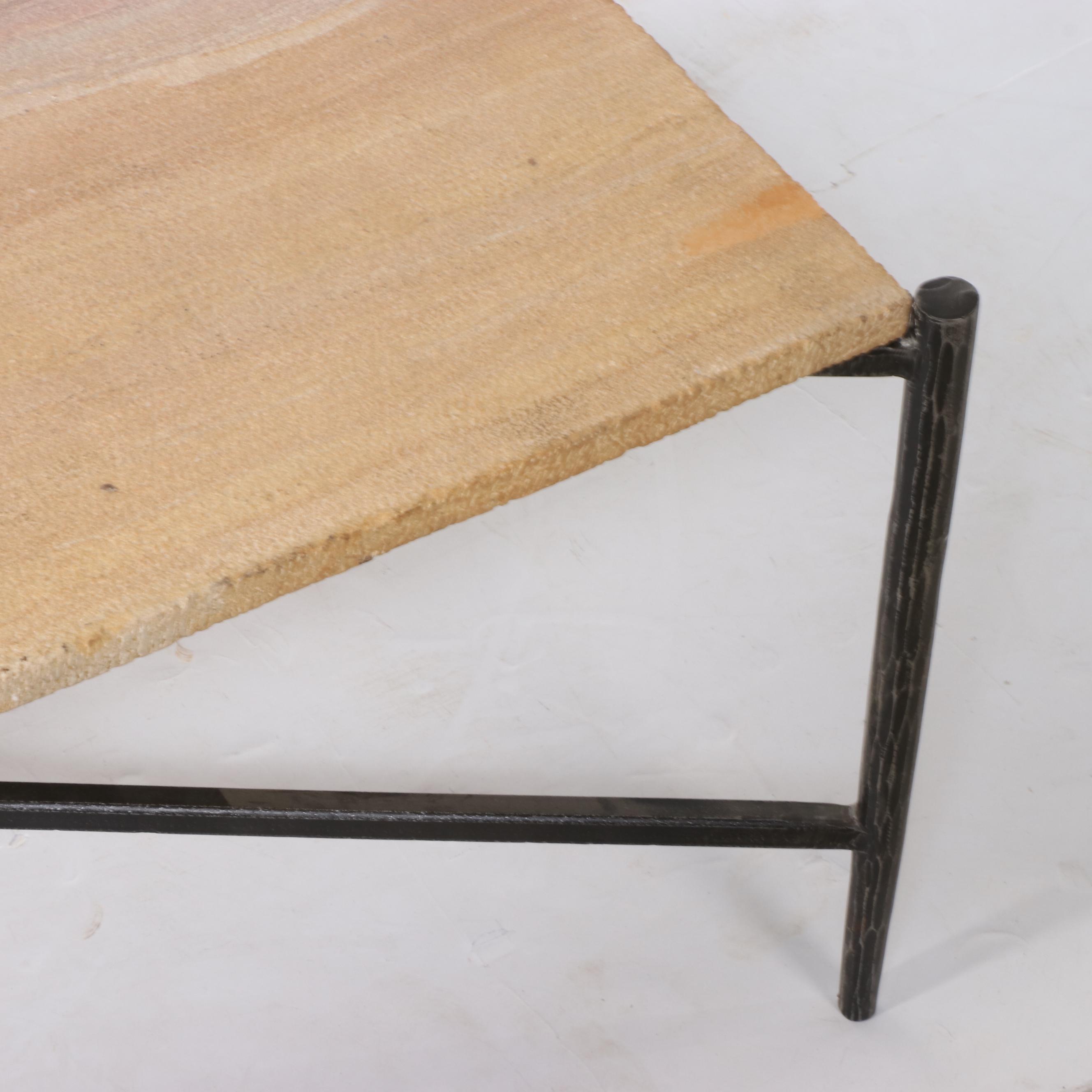 Modern Metal and Stone Slab Coffee Table