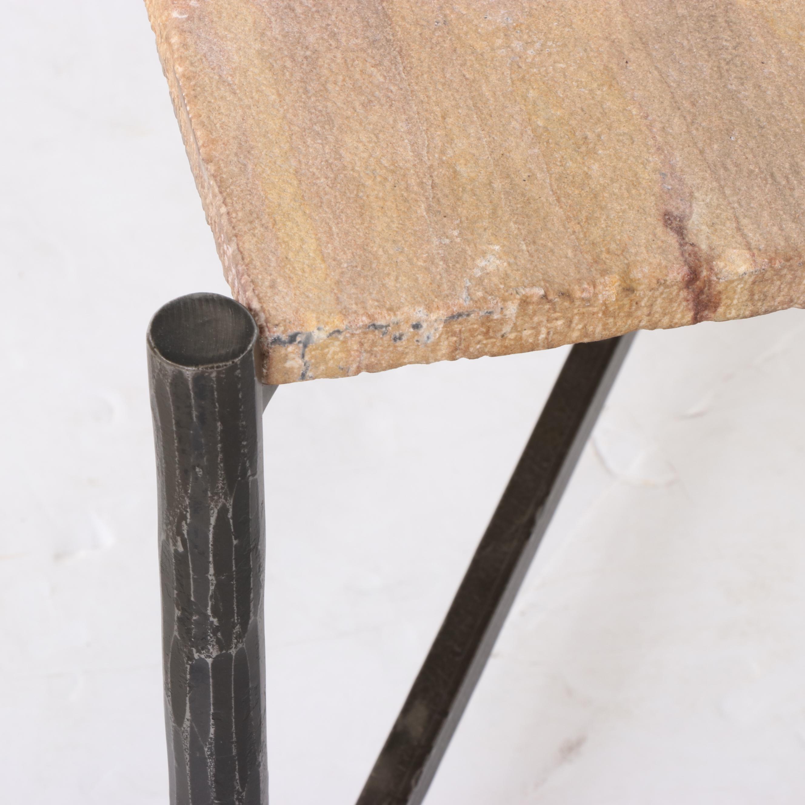 Modern Metal and Stone Slab Coffee Table