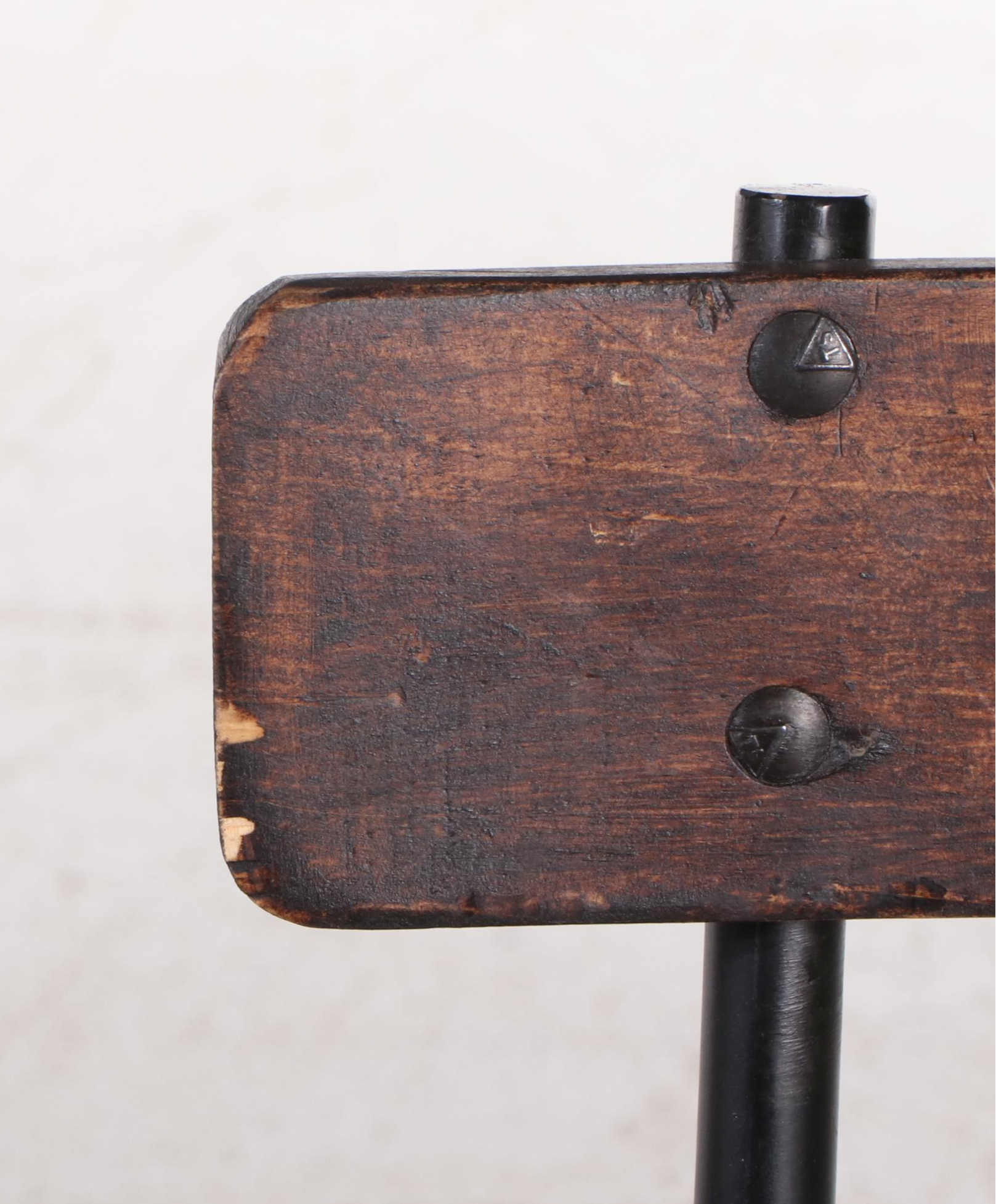 Set of Four Wood Slat and Metal School Chairs, Mid-20th Century