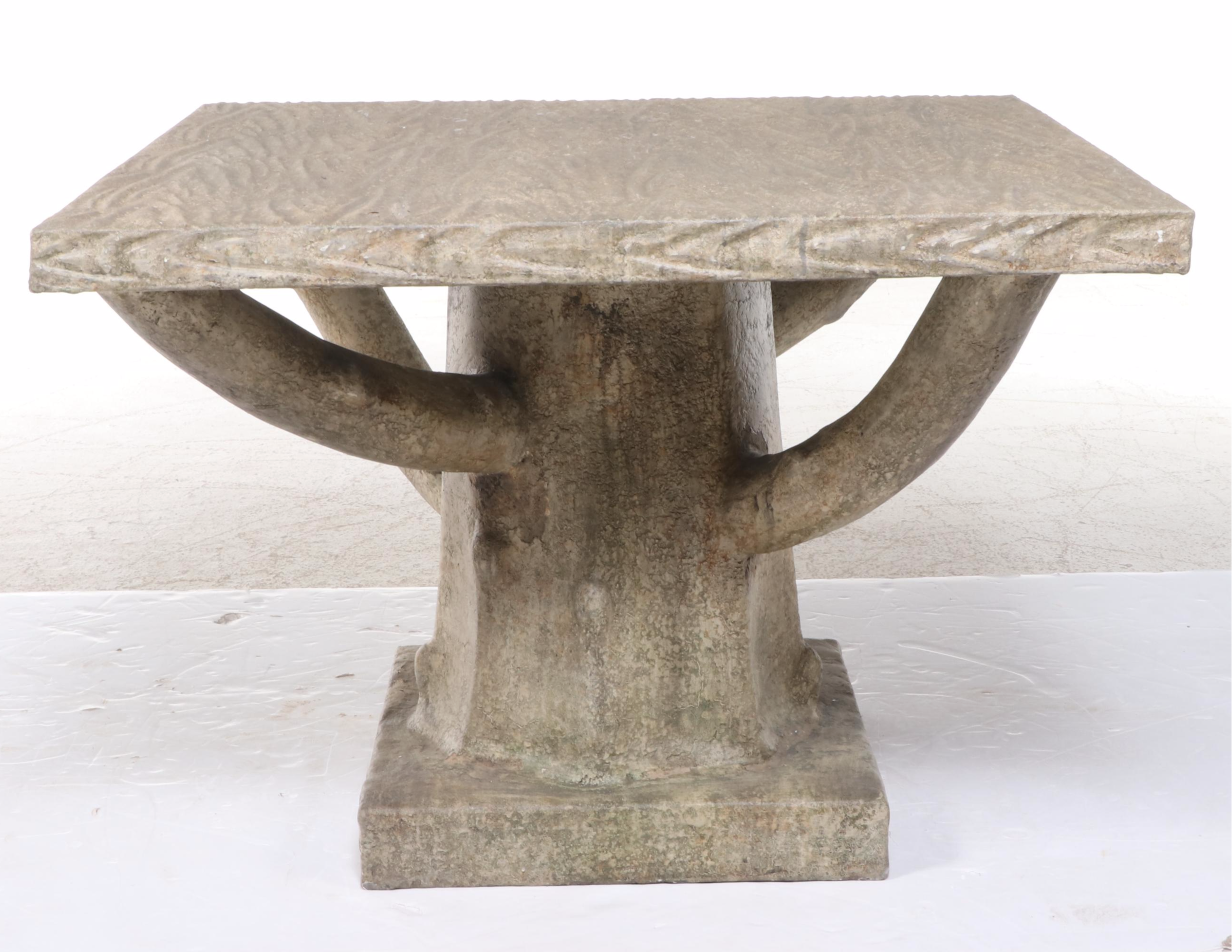 Faux Bois Concrete-over-Steel Tree Trunk Motif Dining Table