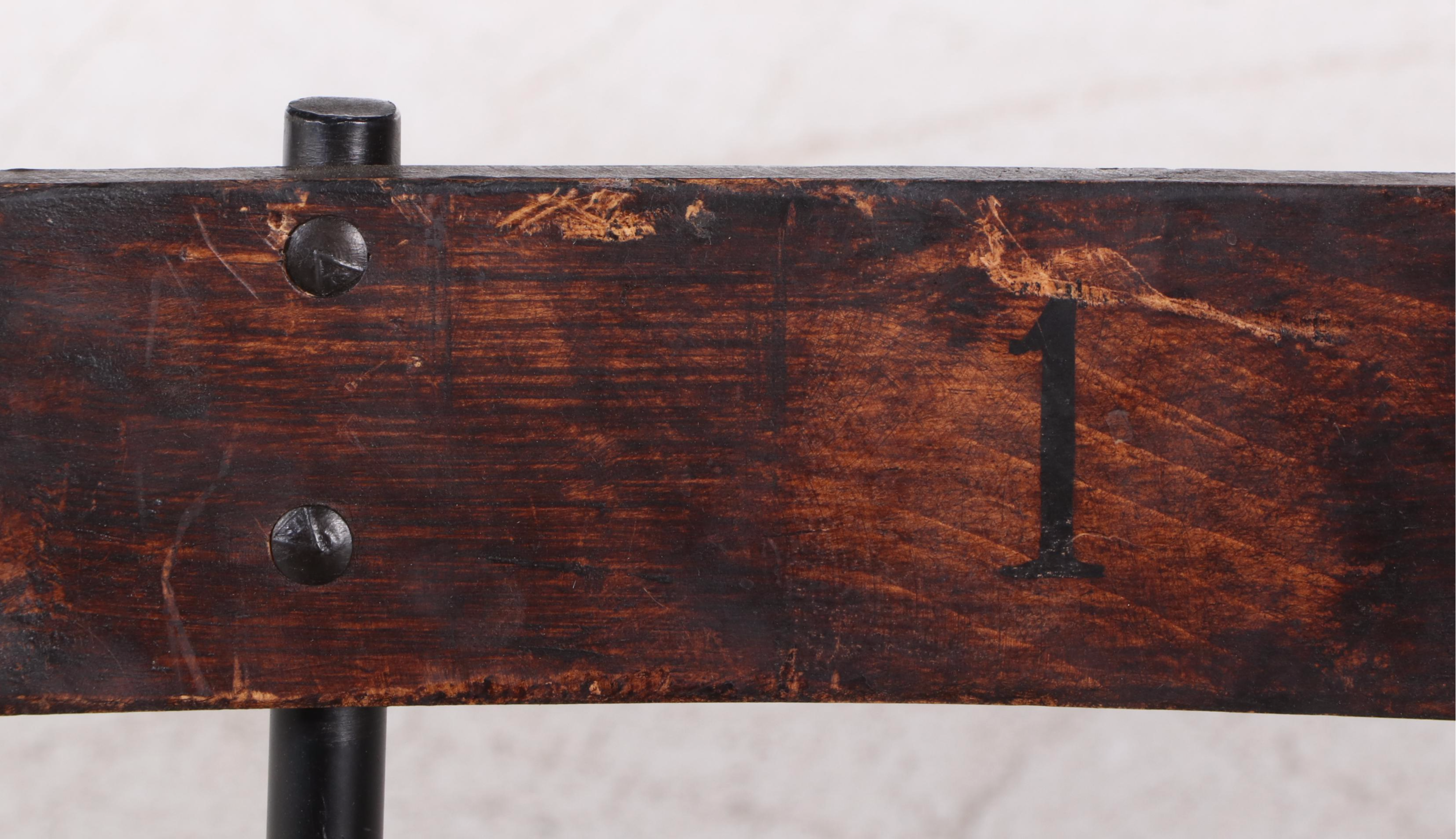 Set of Four Wood Slat and Metal School Chairs, Mid-20th Century