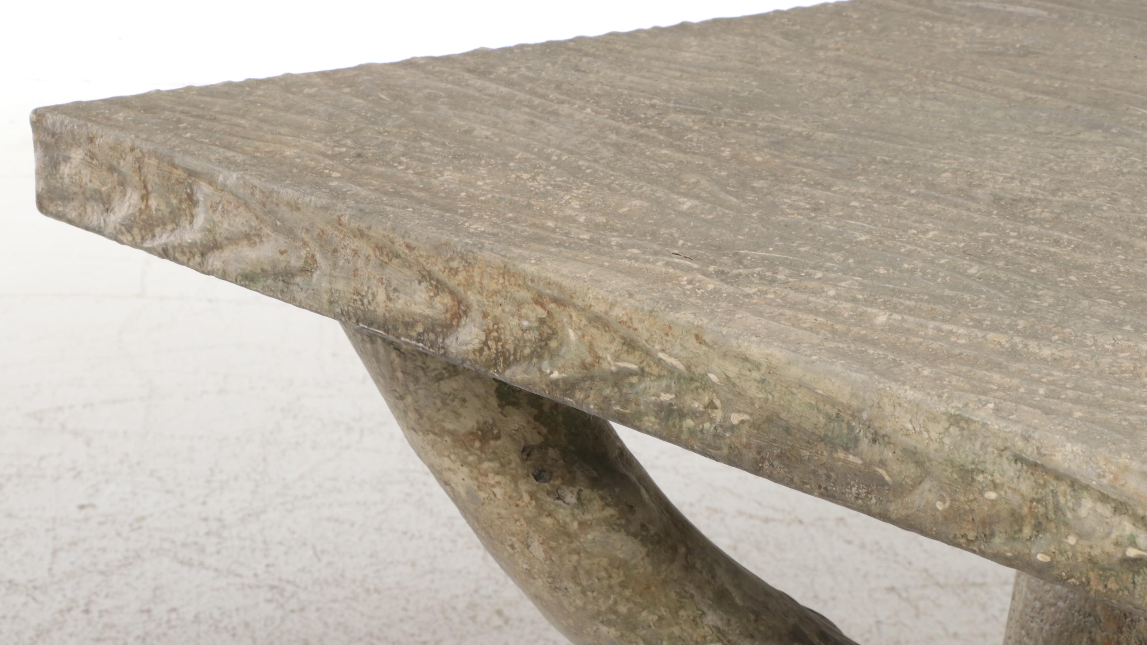 Faux Bois Concrete-over-Steel Tree Trunk Motif Dining Table