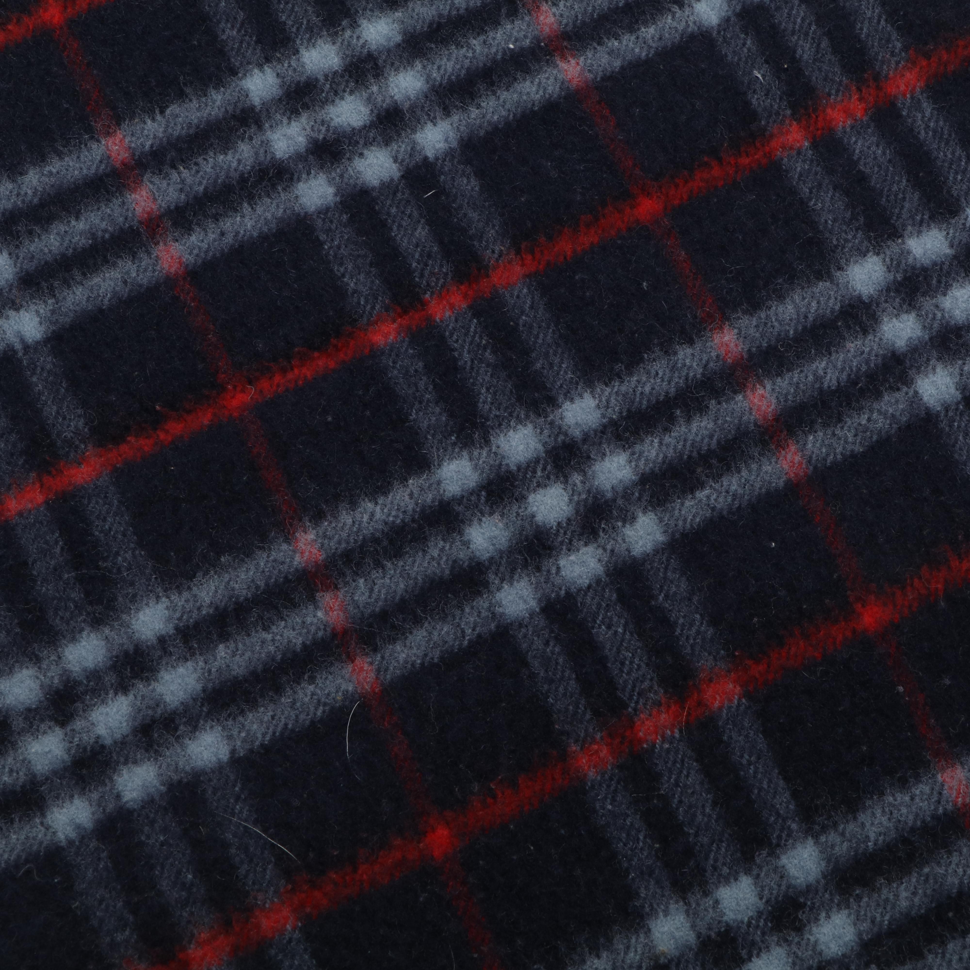 Burberry London Navy Blue Lambswool Fringed Scarf in House Check