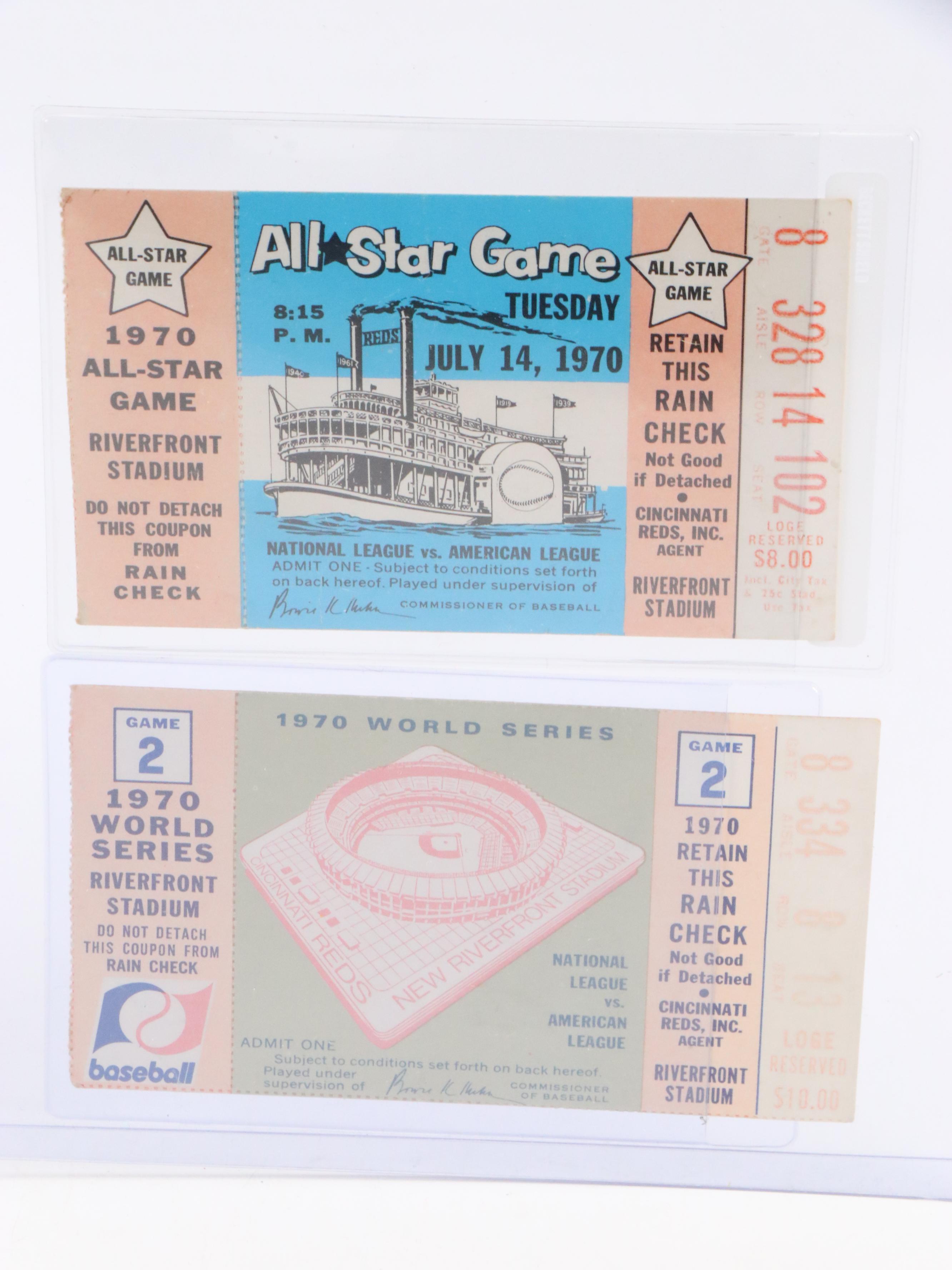 1970 World Series and All-Star Game Ticket Stubs with Mini Bat and More