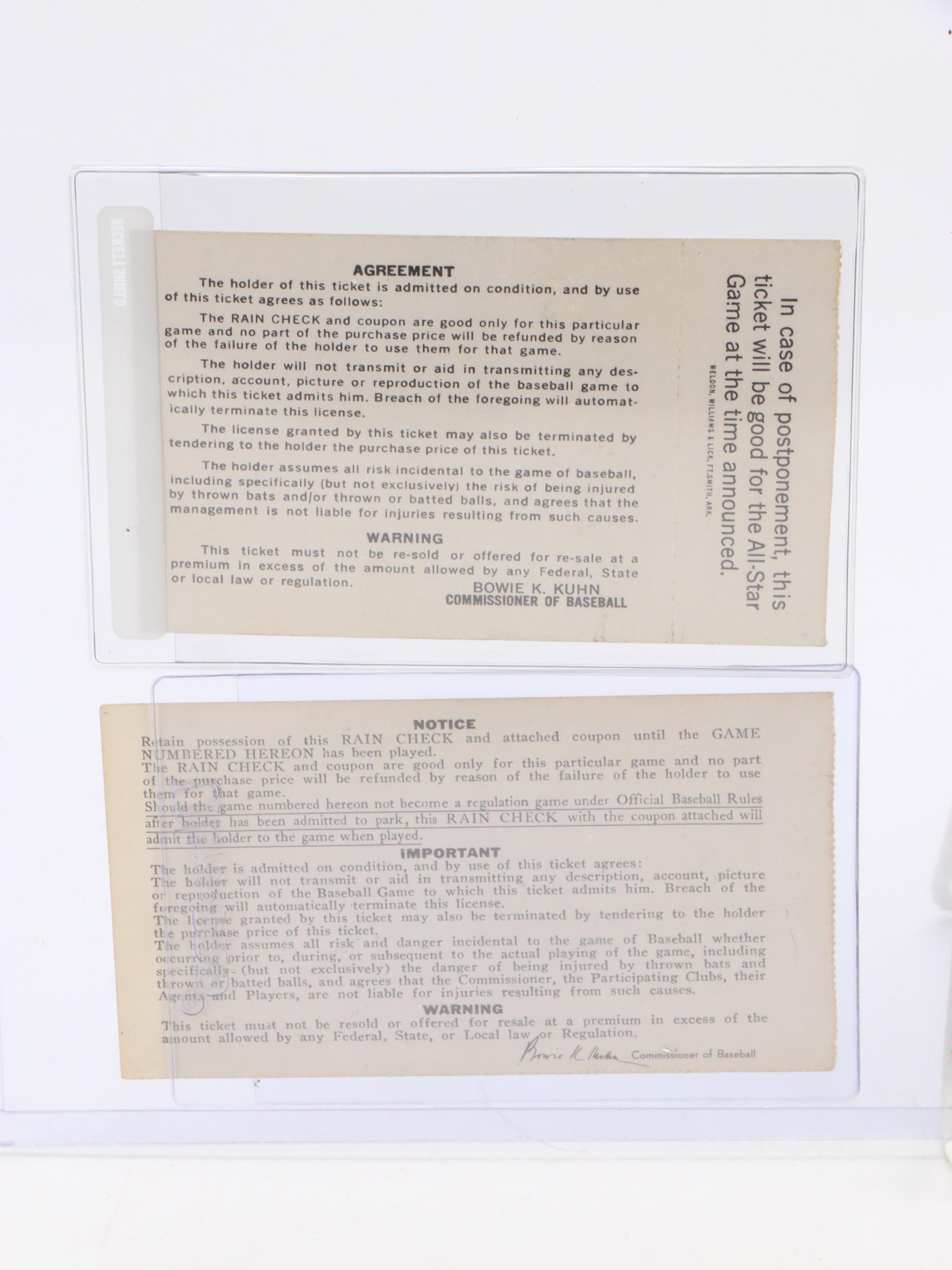 1970 World Series and All-Star Game Ticket Stubs with Mini Bat and More