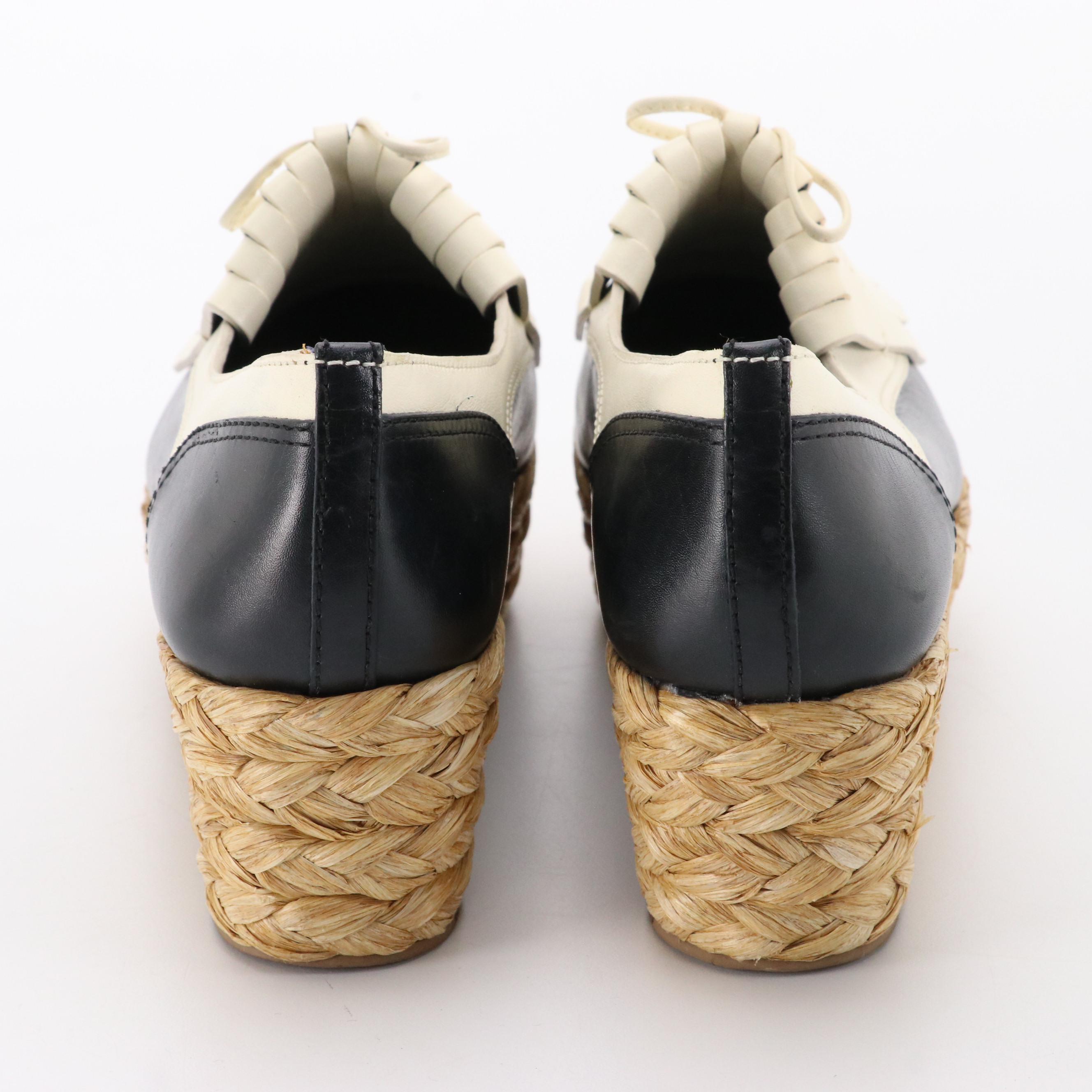 Tory Burch Ruth Kiltie Platform Loafers in Navy and White Leather