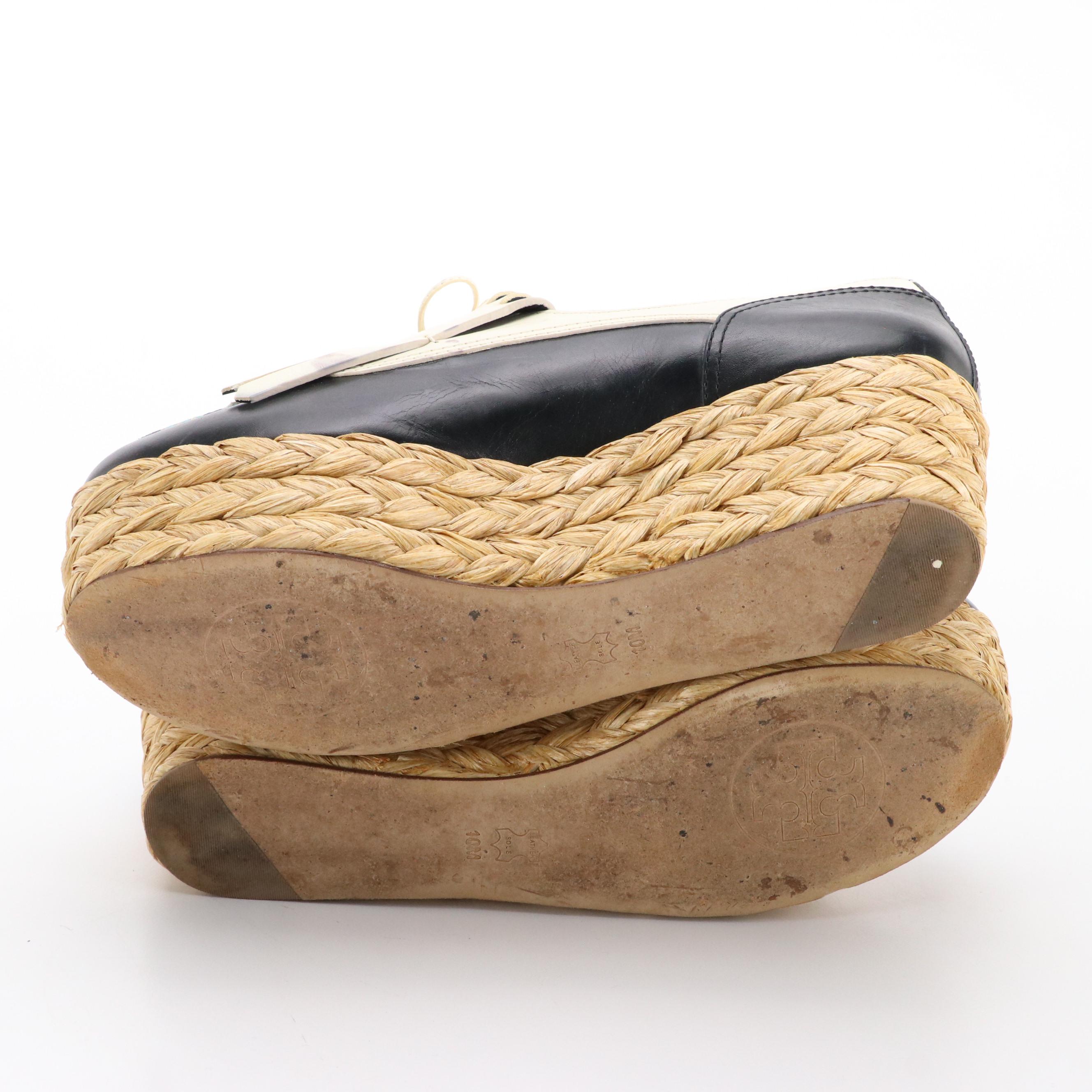 Tory Burch Ruth Kiltie Platform Loafers in Navy and White Leather