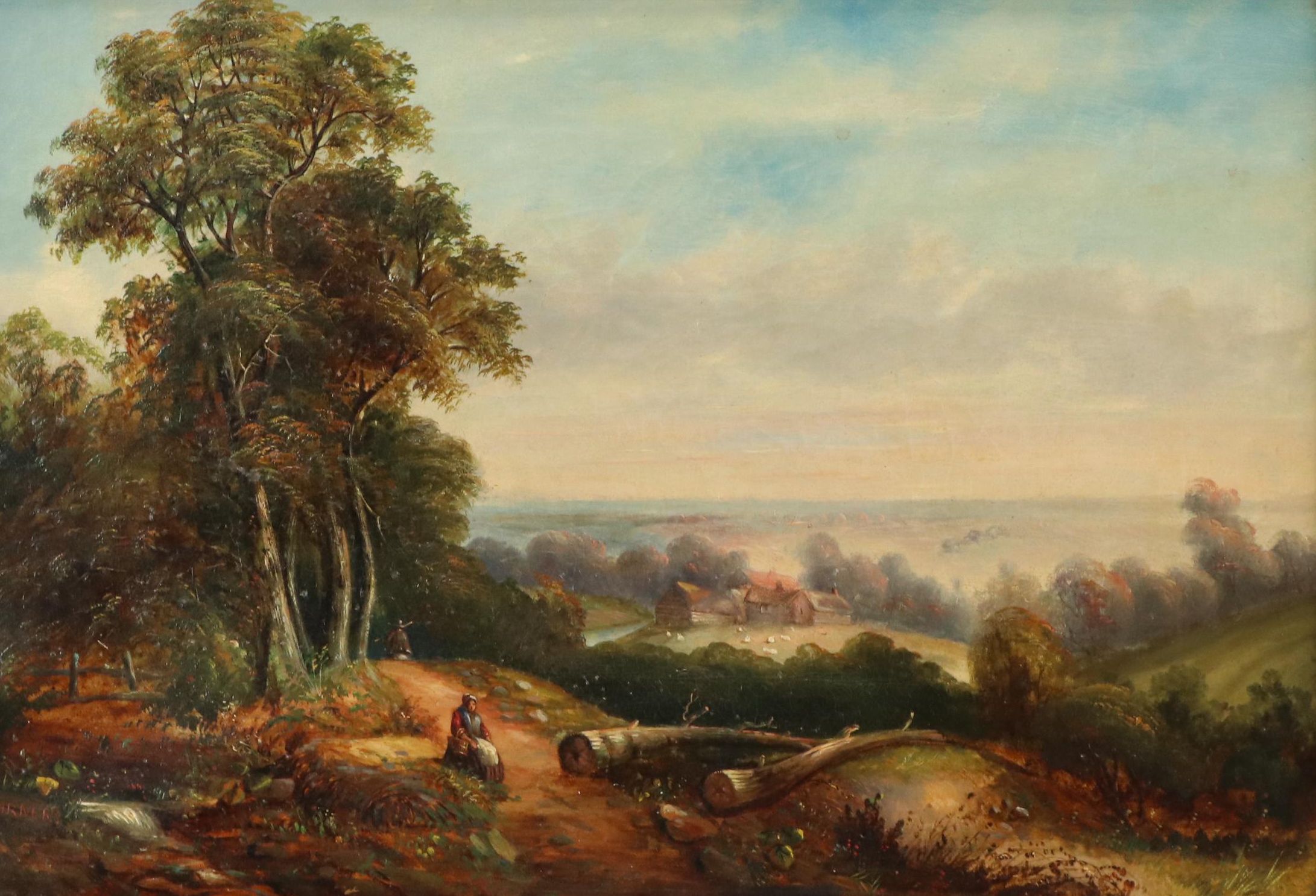Manner of George Turner Landscape Oil Painting of a Wooded Clearing Scene