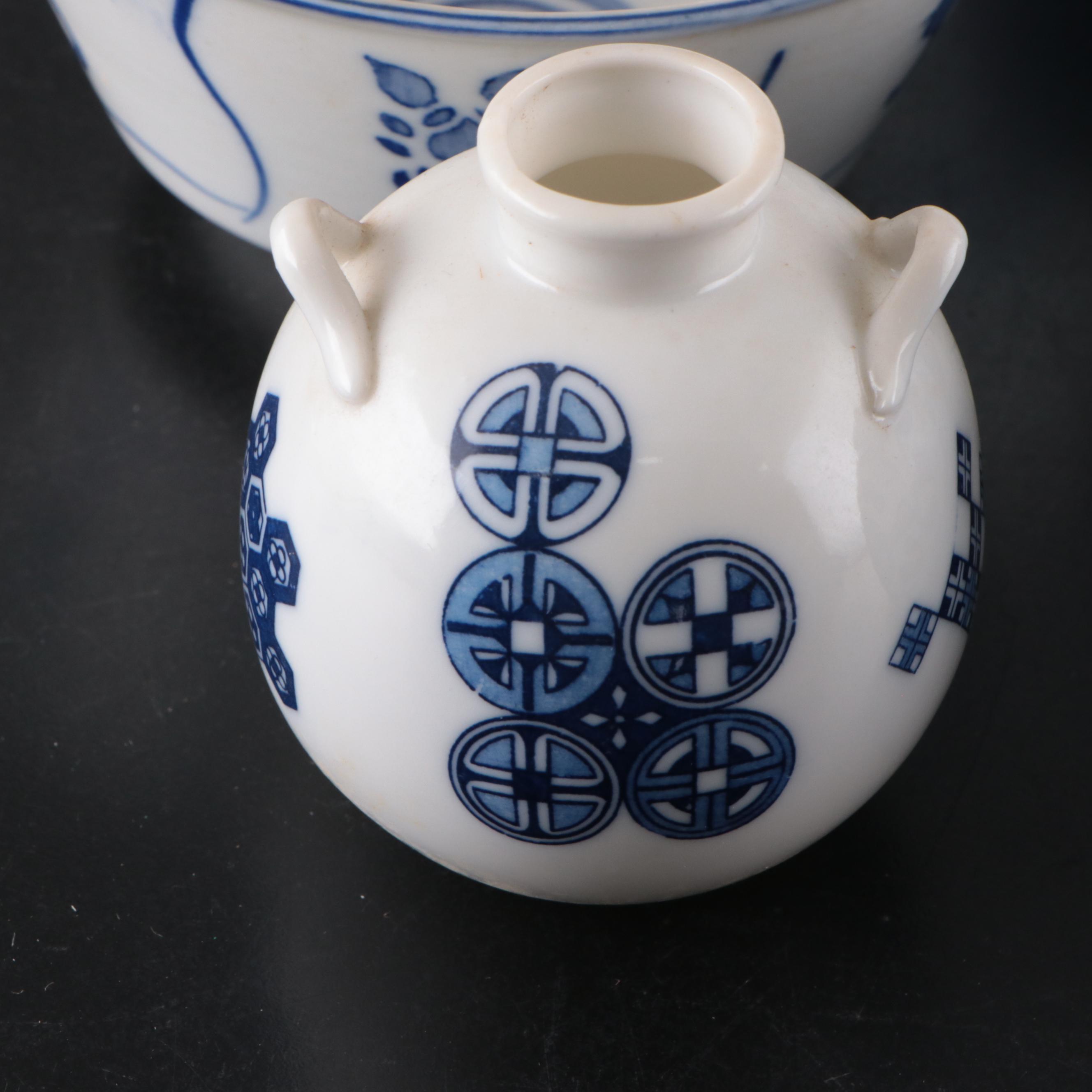 Chinese Blue and White Porcelain Bowl with More East Asian Blue and White Décor