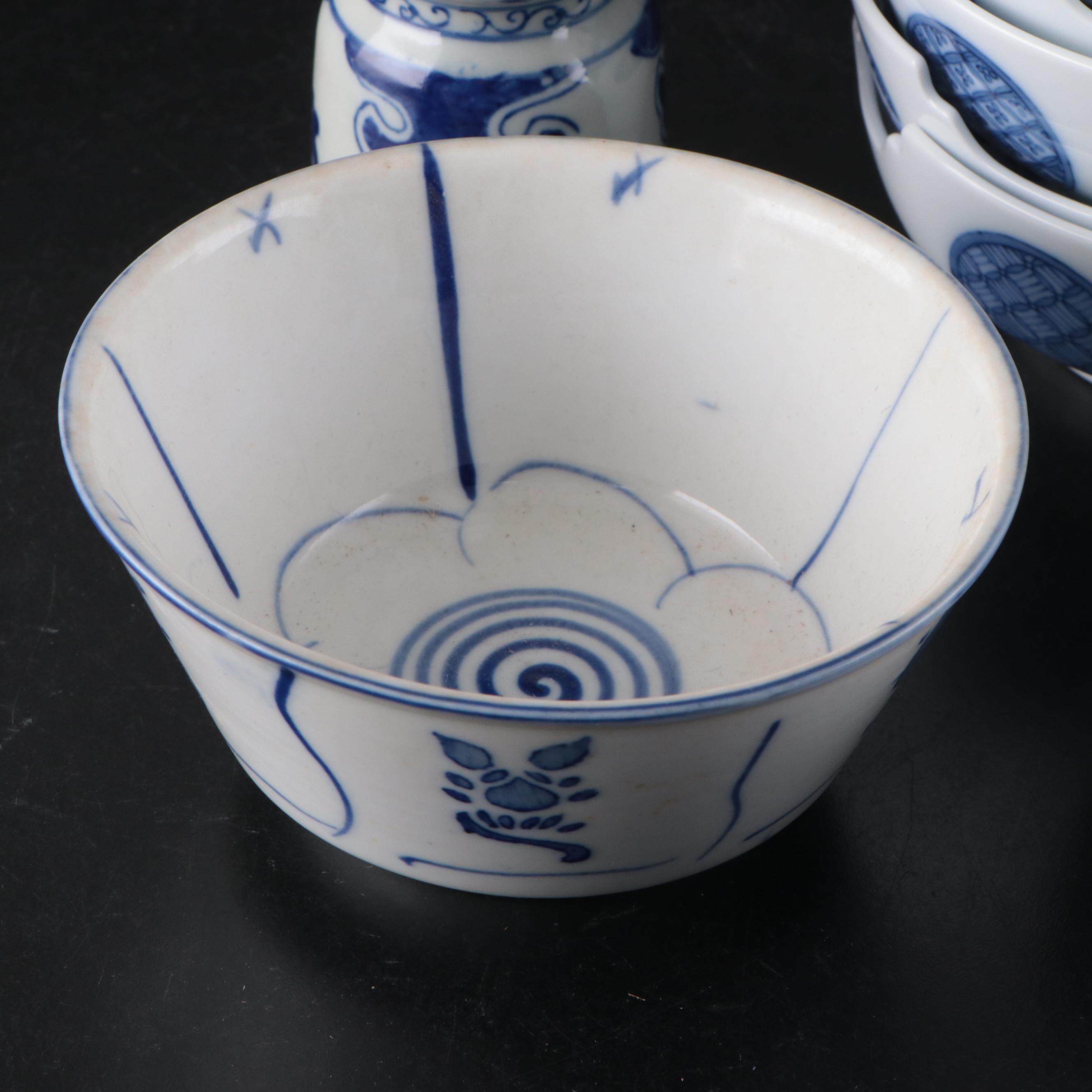 Chinese Blue and White Porcelain Bowl with More East Asian Blue and White Décor