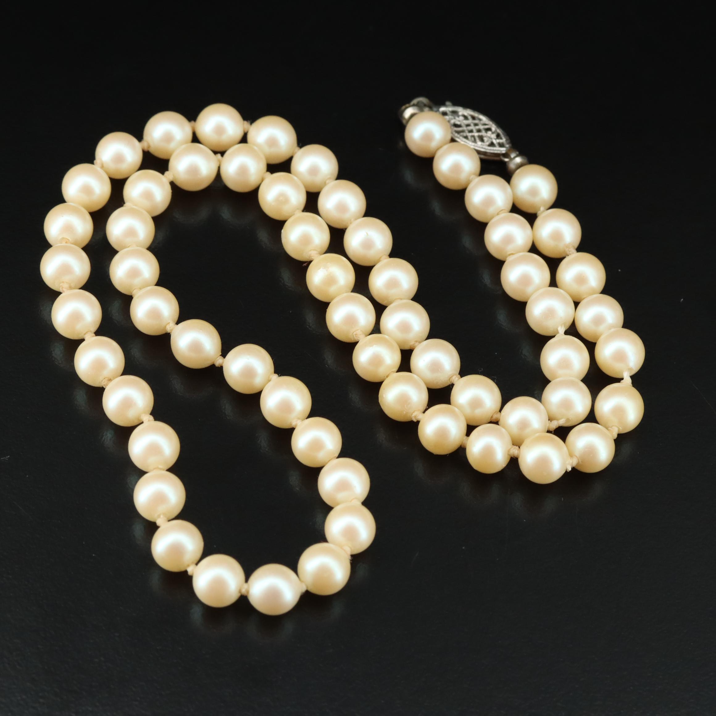 Faux Pearl Necklace with Sterling Clasp