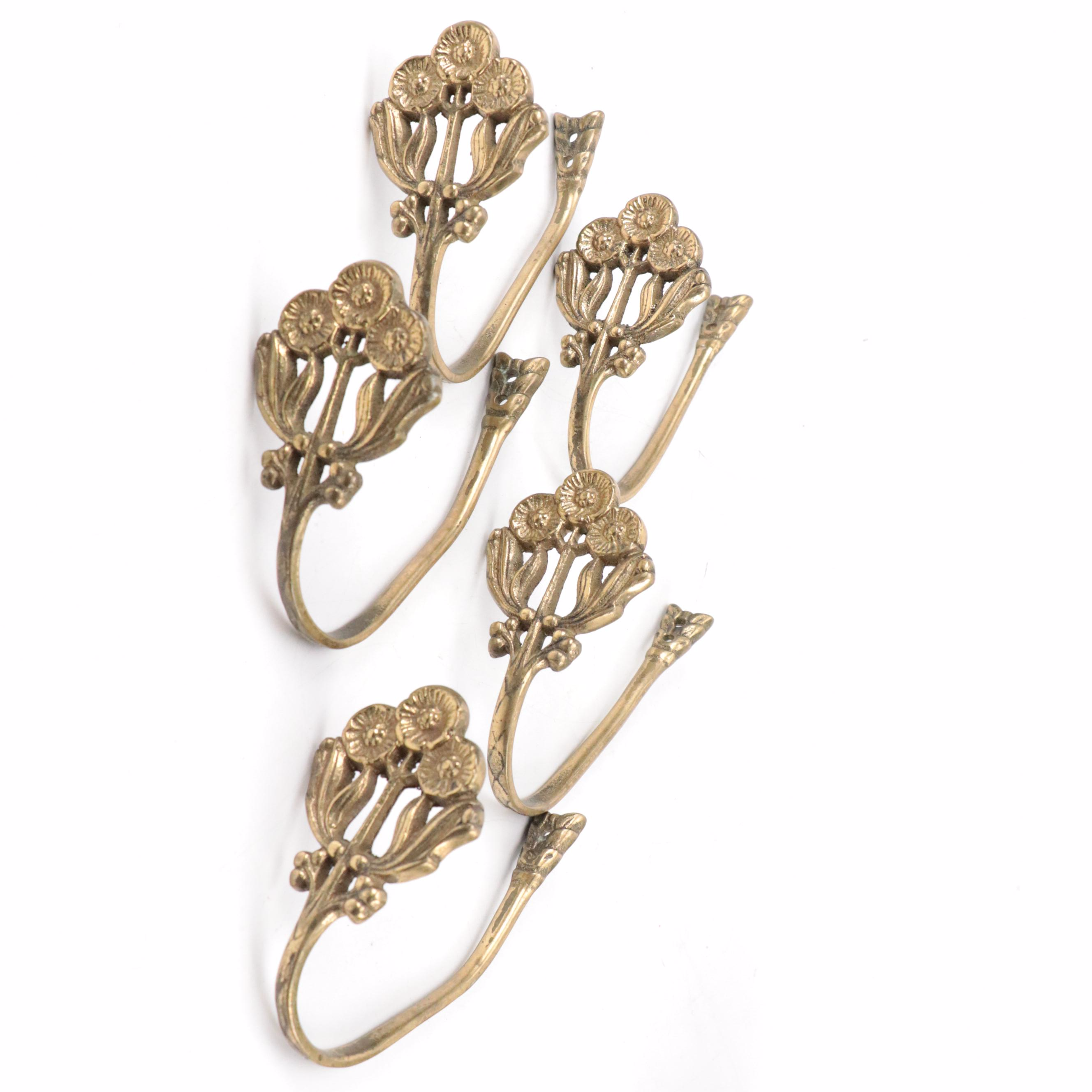 Victorian Floral Brass Curtain Tiebacks with Buffalo Dye Stamp and Brass Eagle