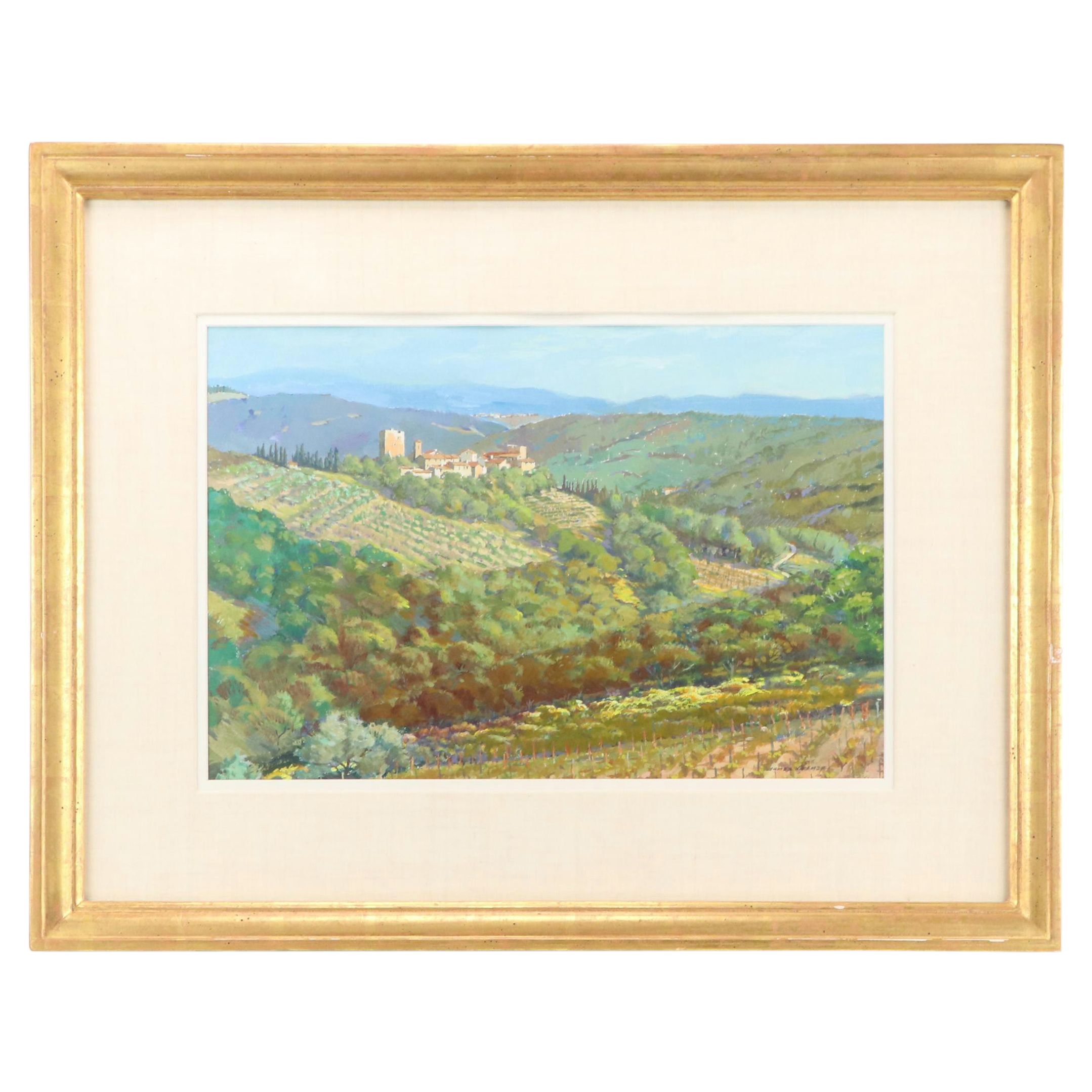 James Kramer Casein Painting "Village in Tuscany," 1996