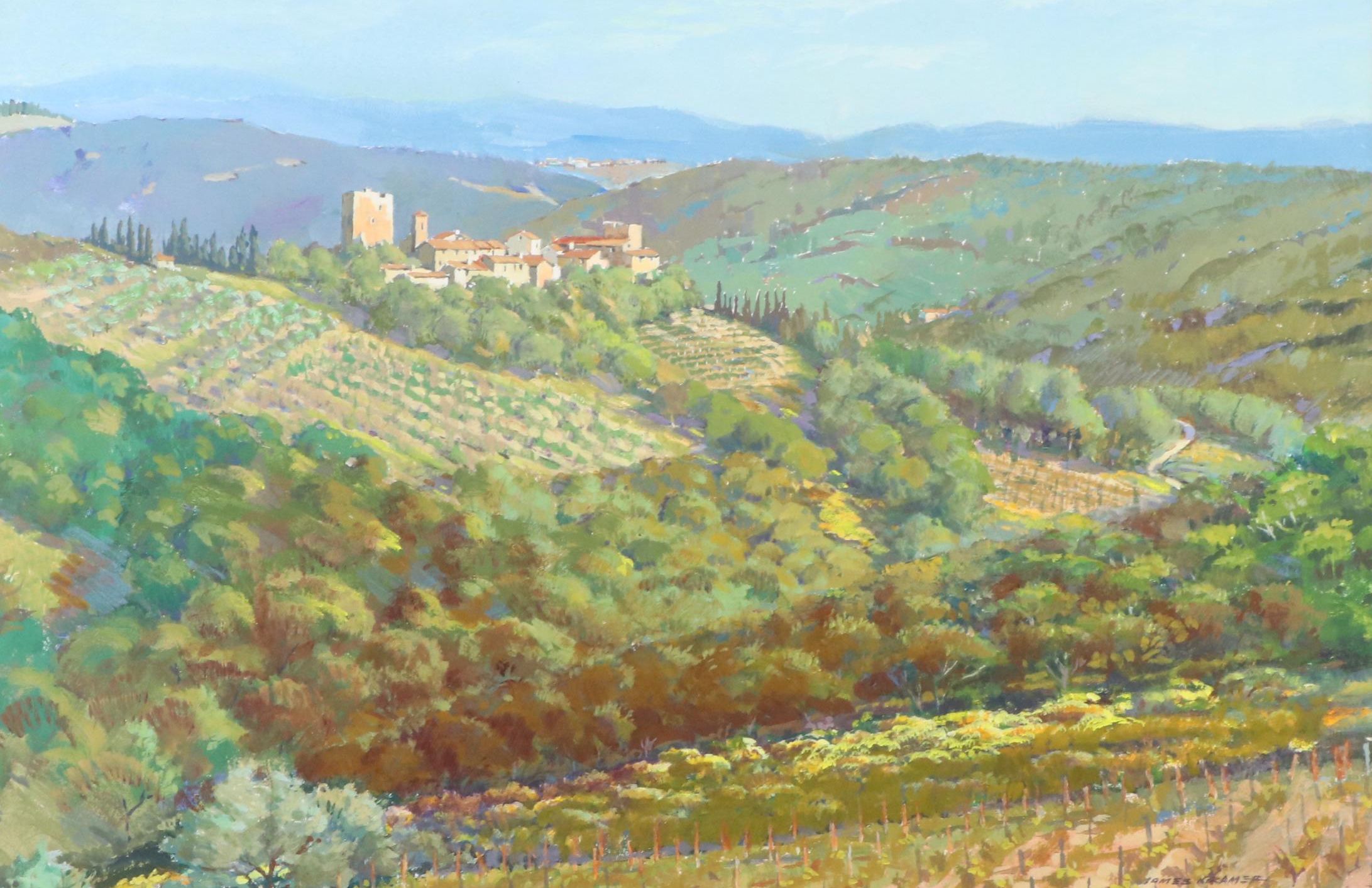 James Kramer Casein Painting "Village in Tuscany," 1996