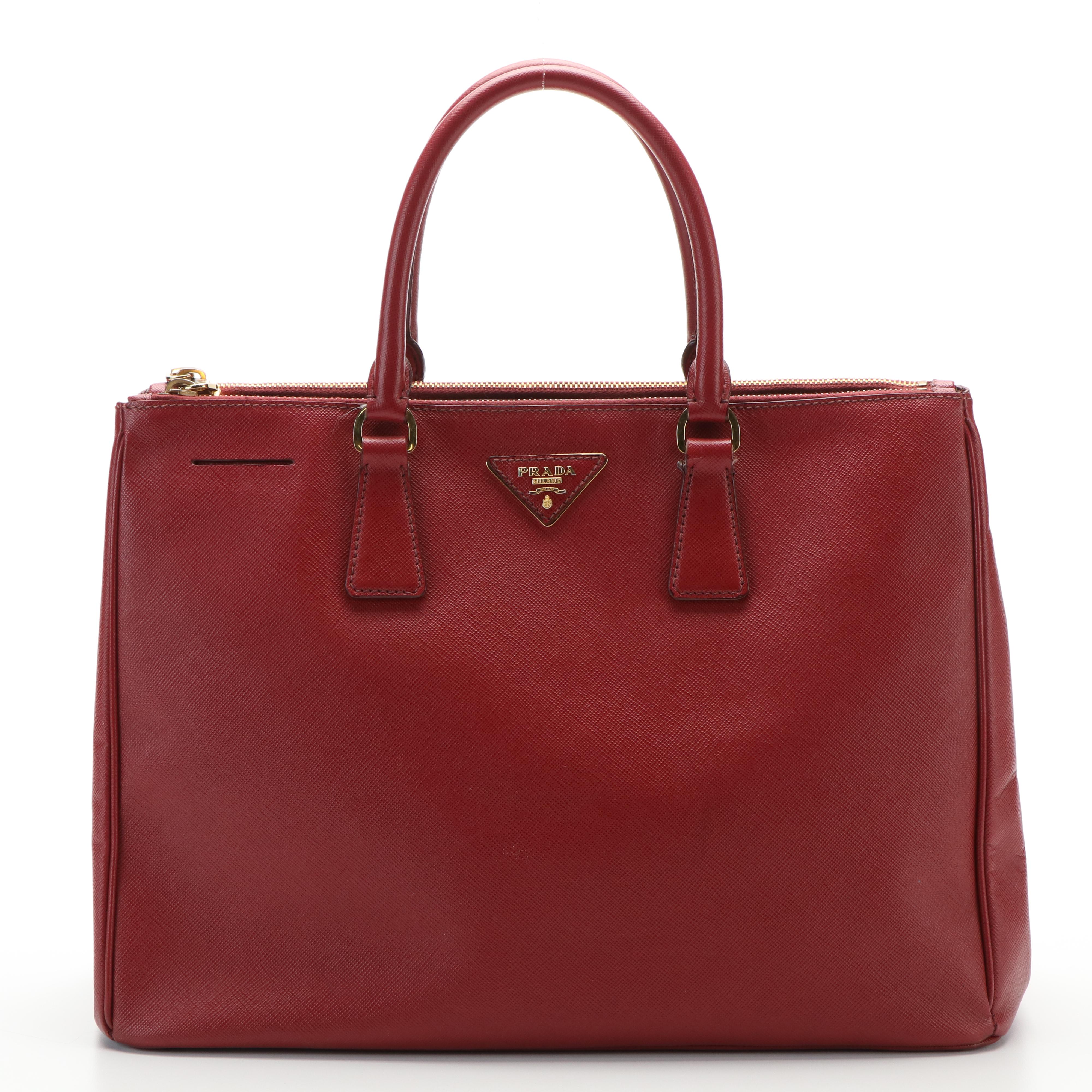 Prada Red Saffiano Leather Galleria Handbag
