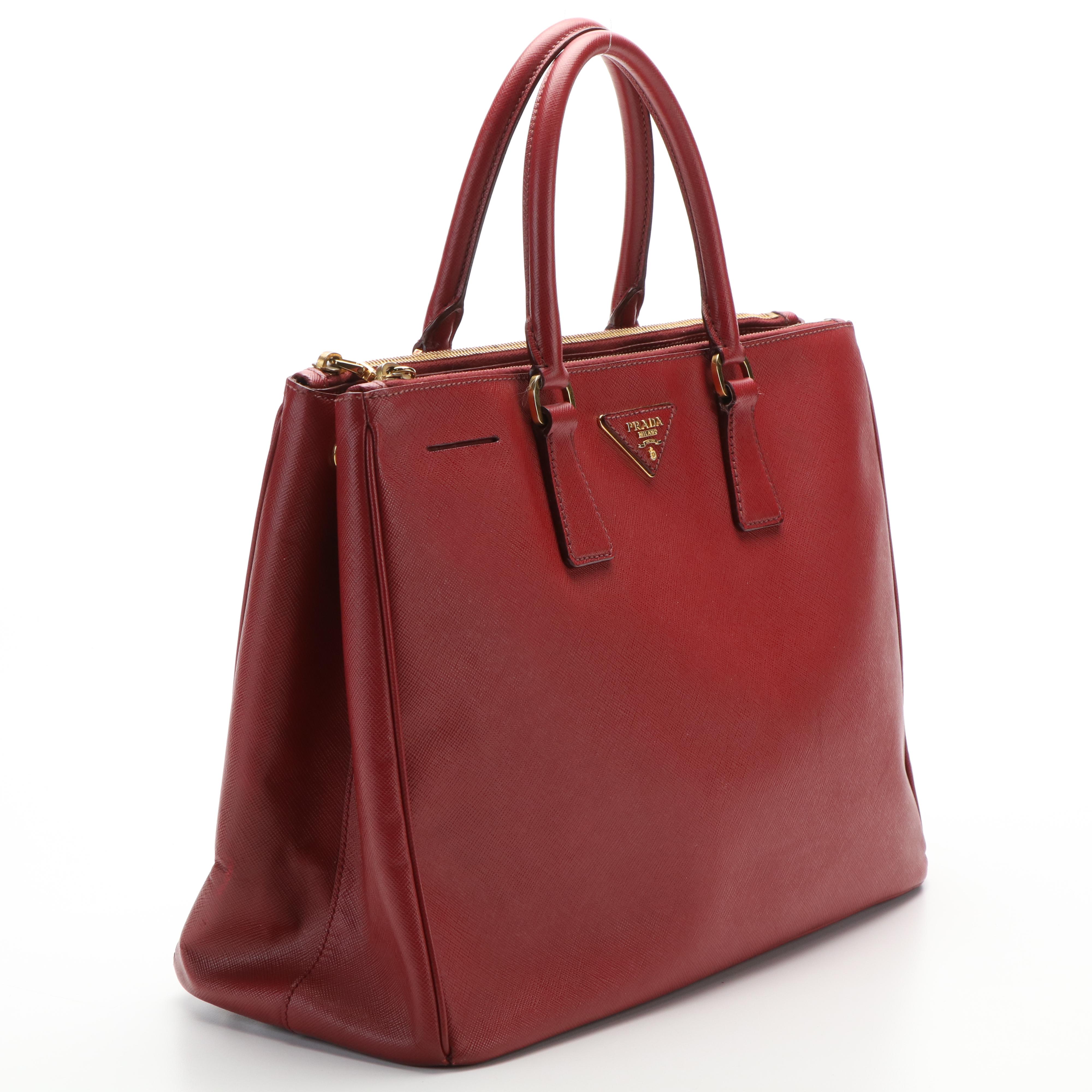 Prada Red Saffiano Leather Galleria Handbag