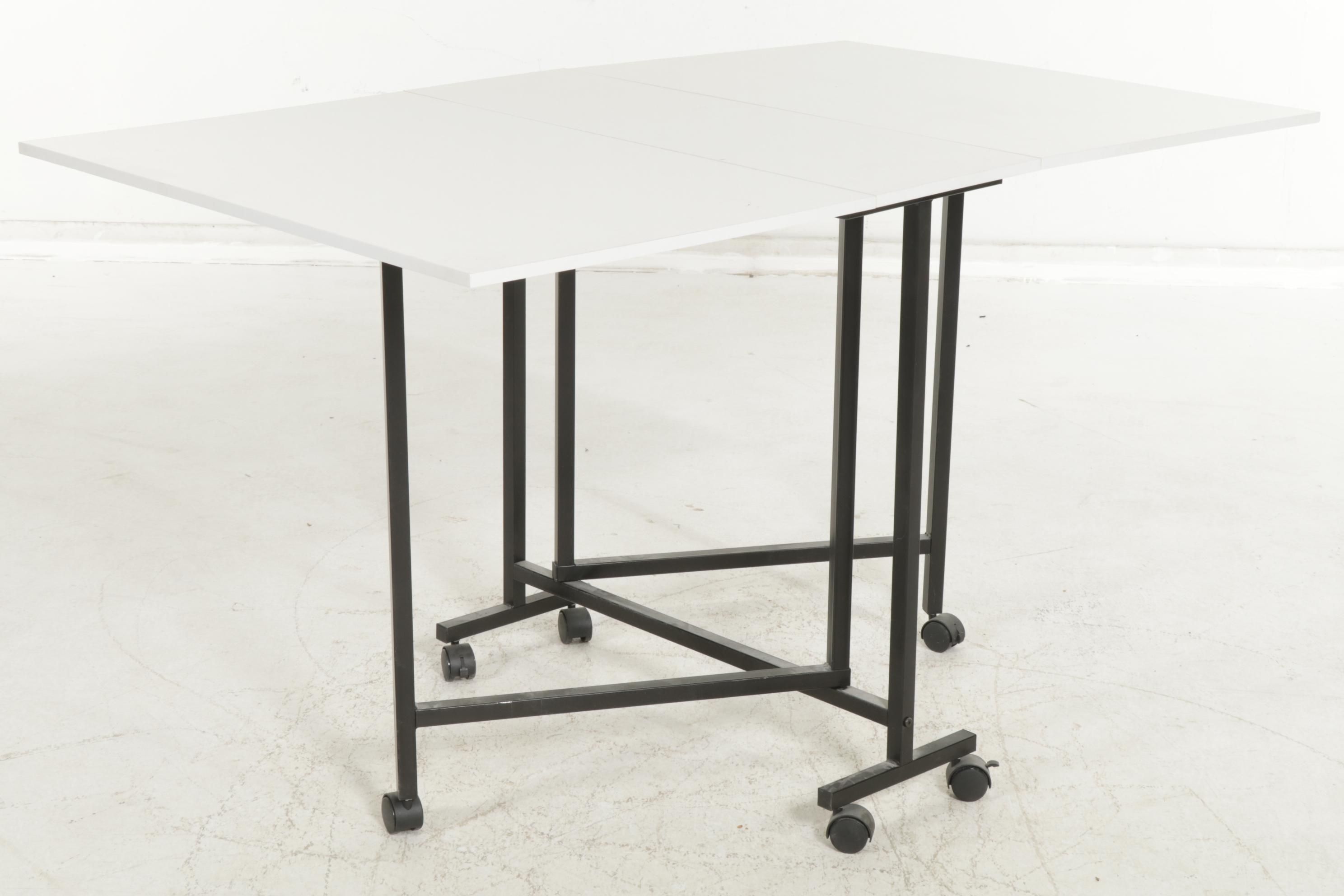 Contemporary Gate Leg Drop Leaf Rolling Work Table