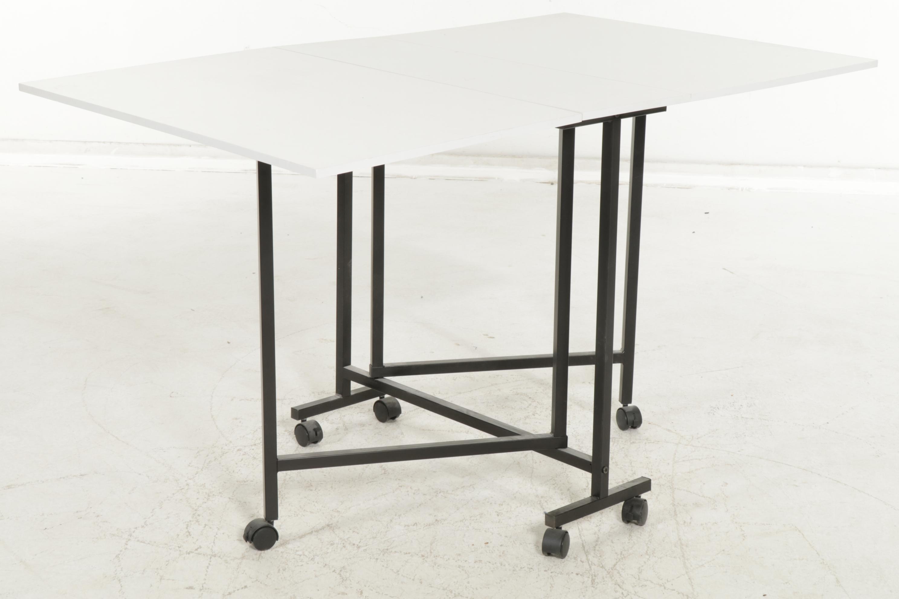 Contemporary Gate Leg Drop Leaf Rolling Work Table