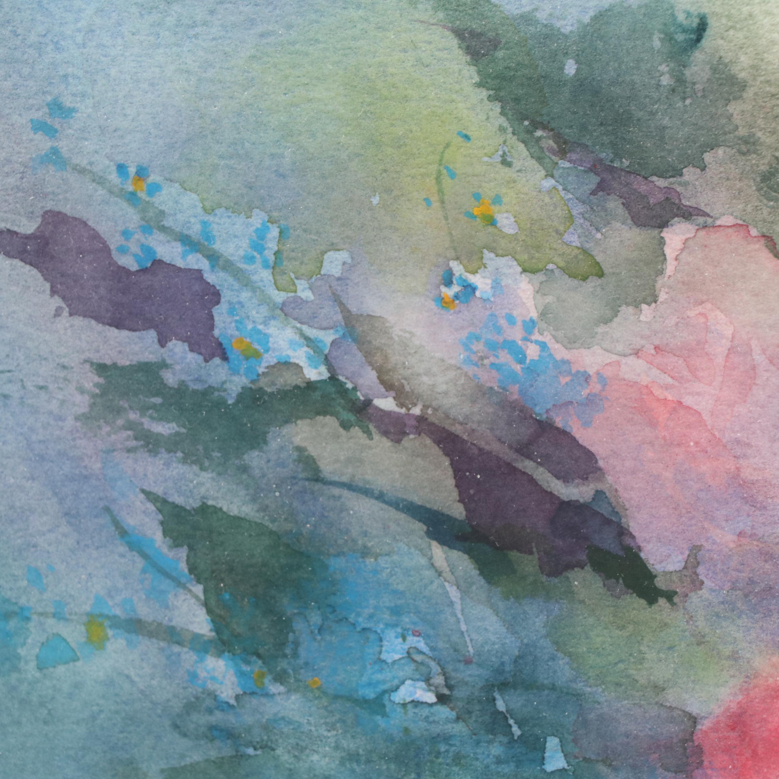 Sachiko George Watercolor Painting "Roses and For-Get-Me-Nots"