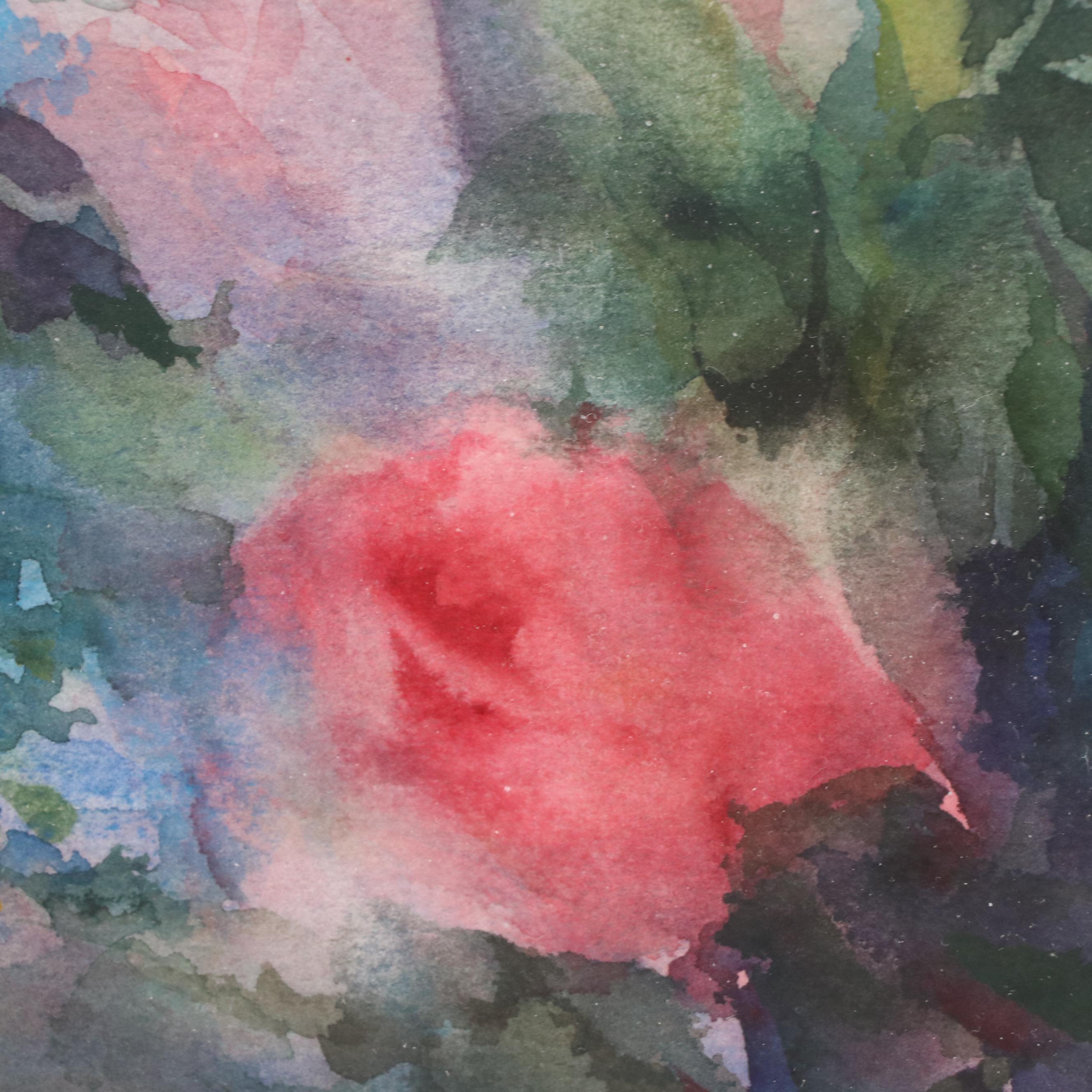 Sachiko George Watercolor Painting "Roses and For-Get-Me-Nots"