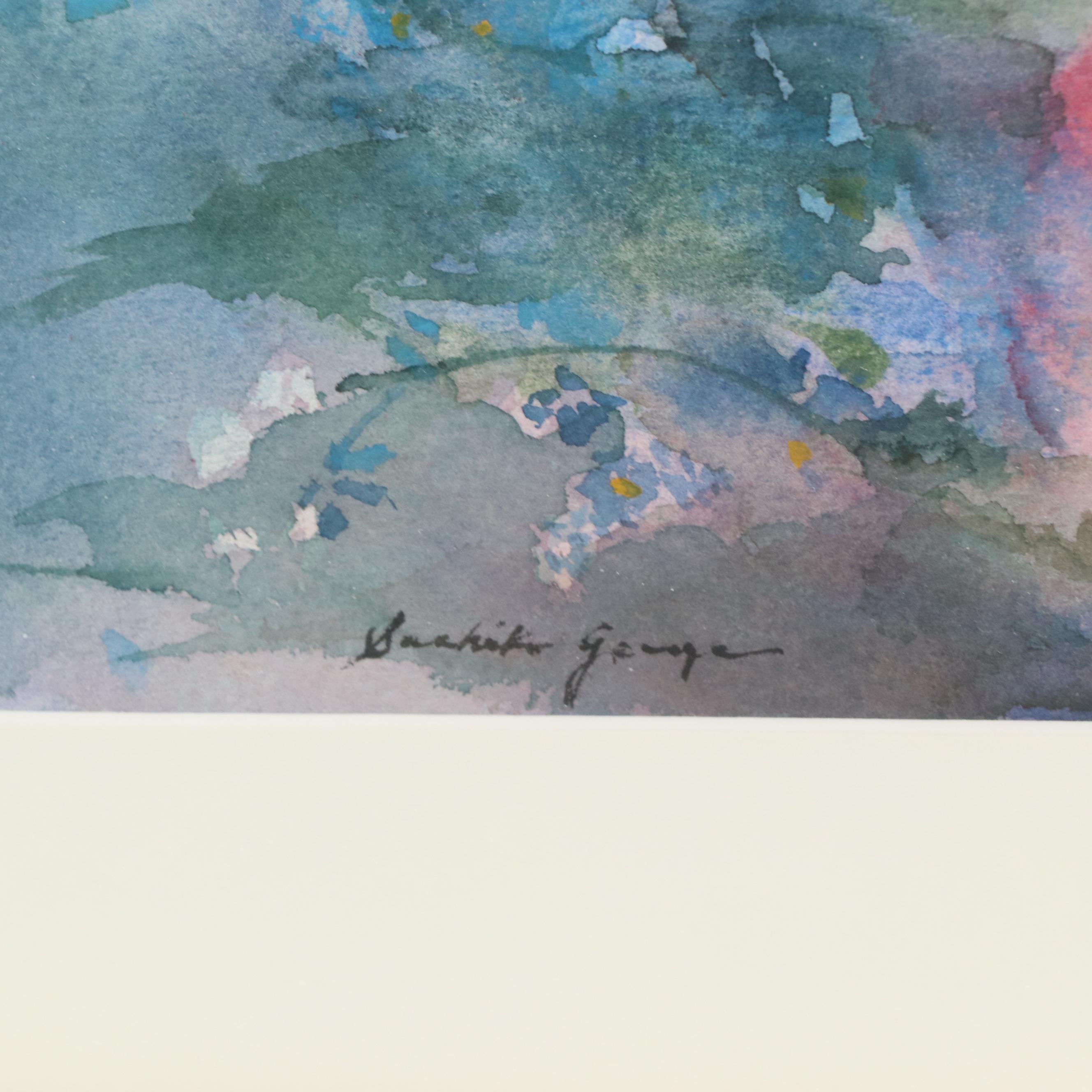 Sachiko George Watercolor Painting "Roses and For-Get-Me-Nots"