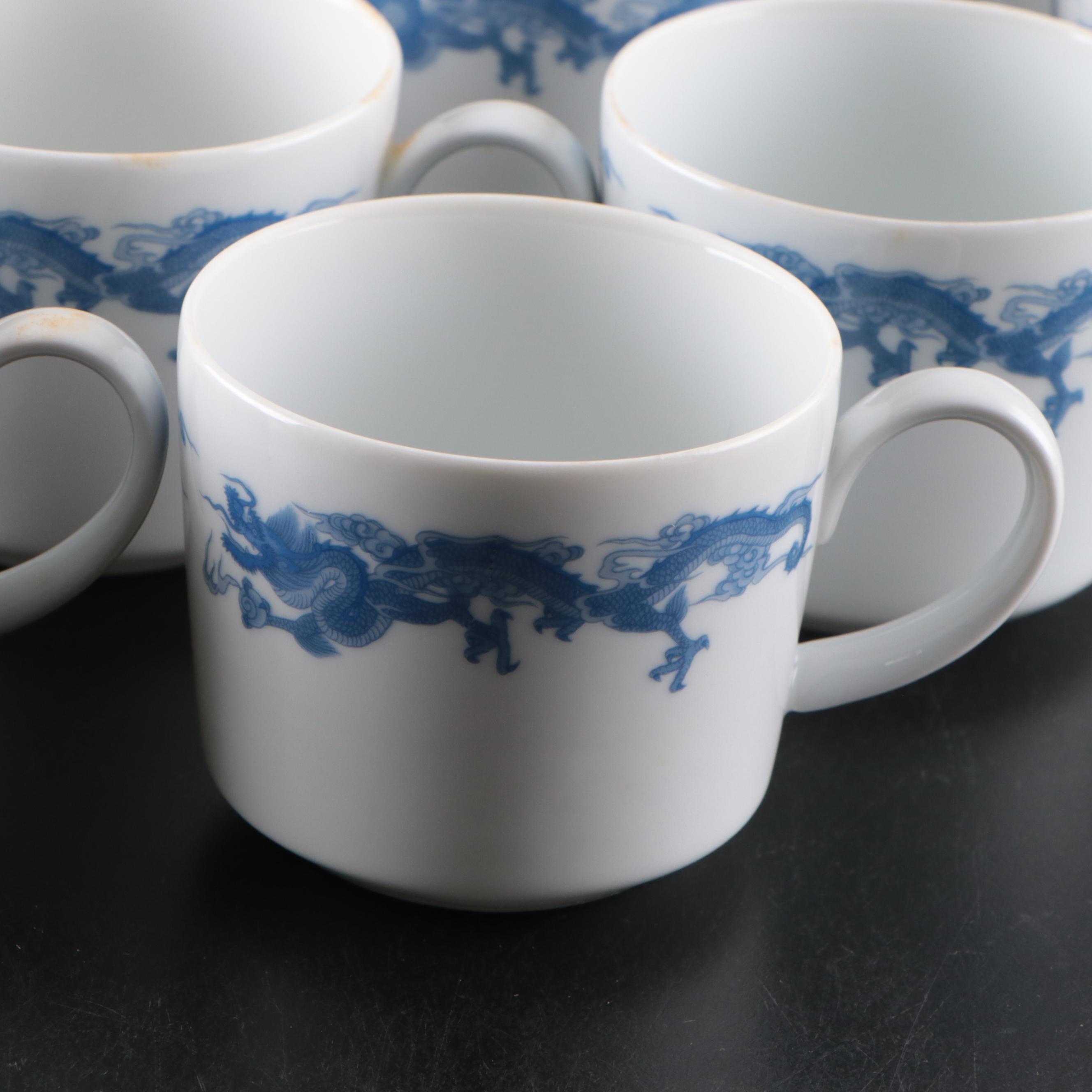 Fukagawa for Tiffany & Co. Blue Dragon Motif Porcelain Teacups