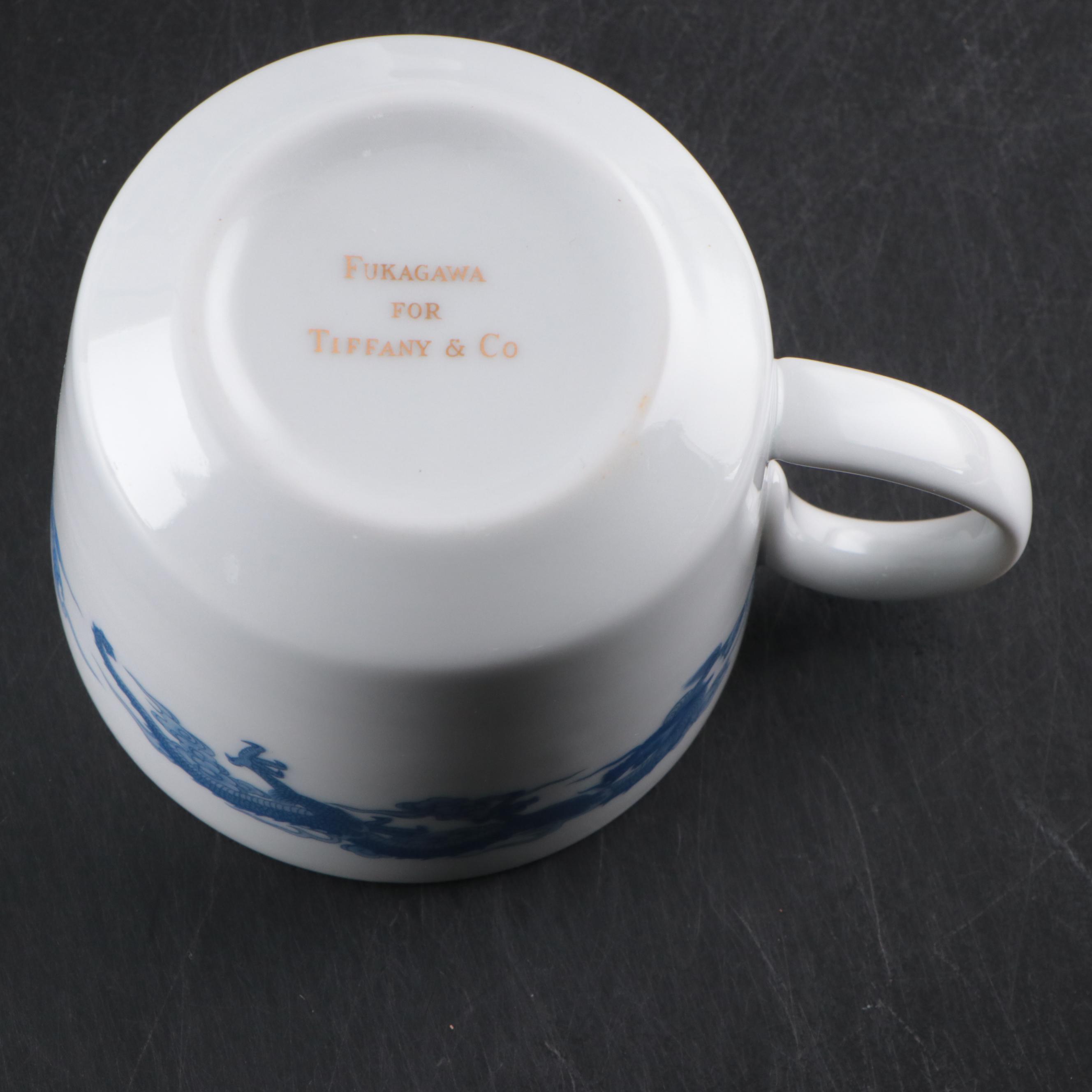 Fukagawa for Tiffany & Co. Blue Dragon Motif Porcelain Teacups