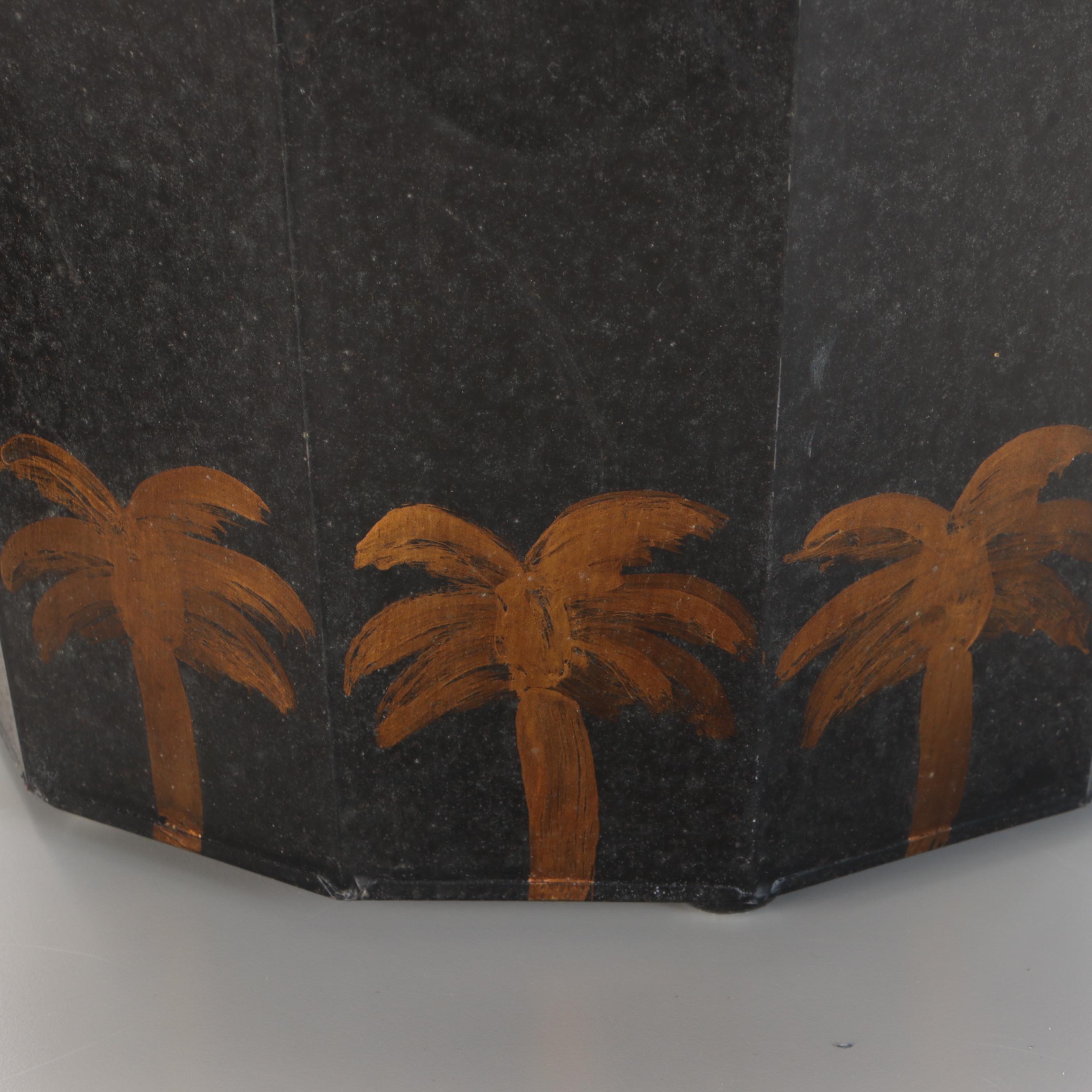 Black Faux Tortoise and Palm Tree Waste Cans