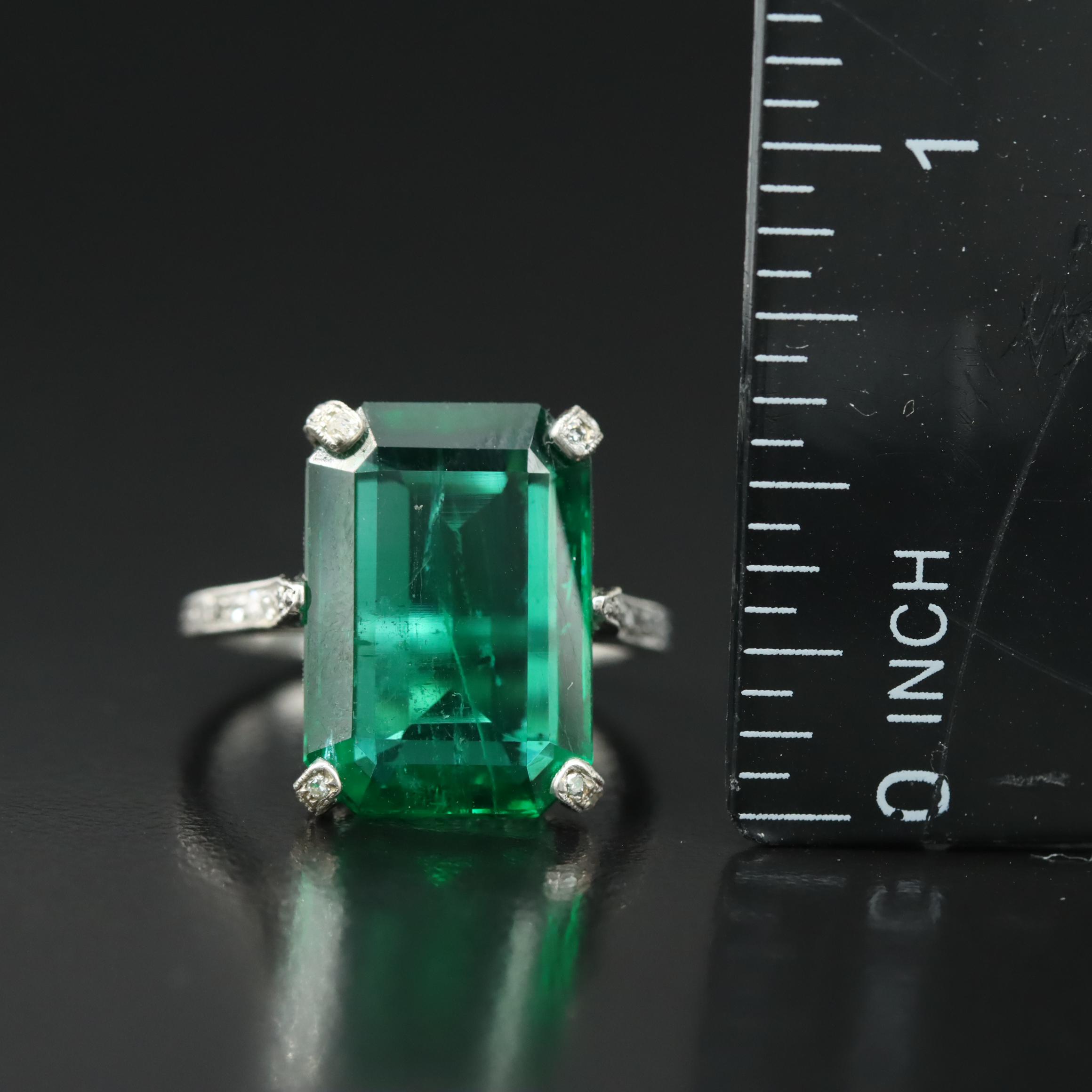 Van Cleef & Arpels Early Art Deco Platinum 7.37 CT Emerald and Diamond Ring