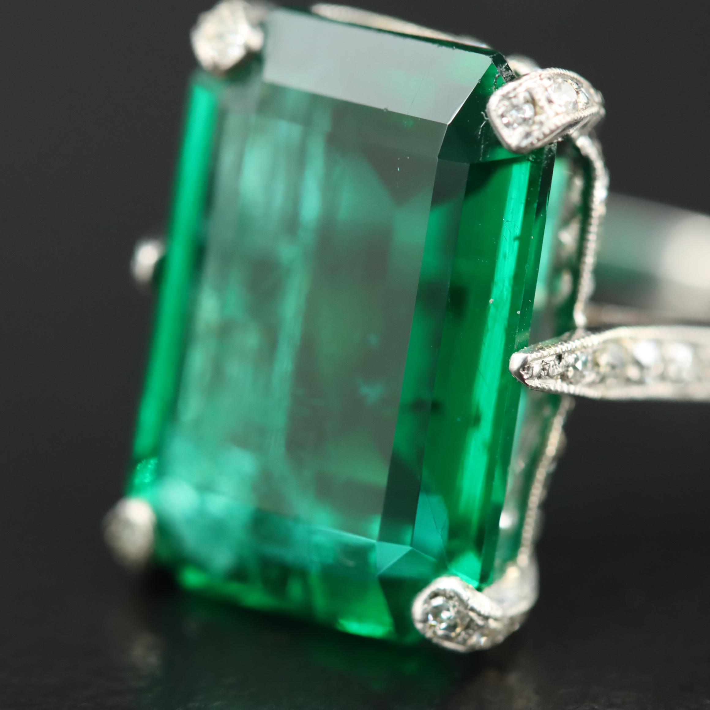 Van Cleef & Arpels Early Art Deco Platinum 7.37 CT Emerald and Diamond Ring
