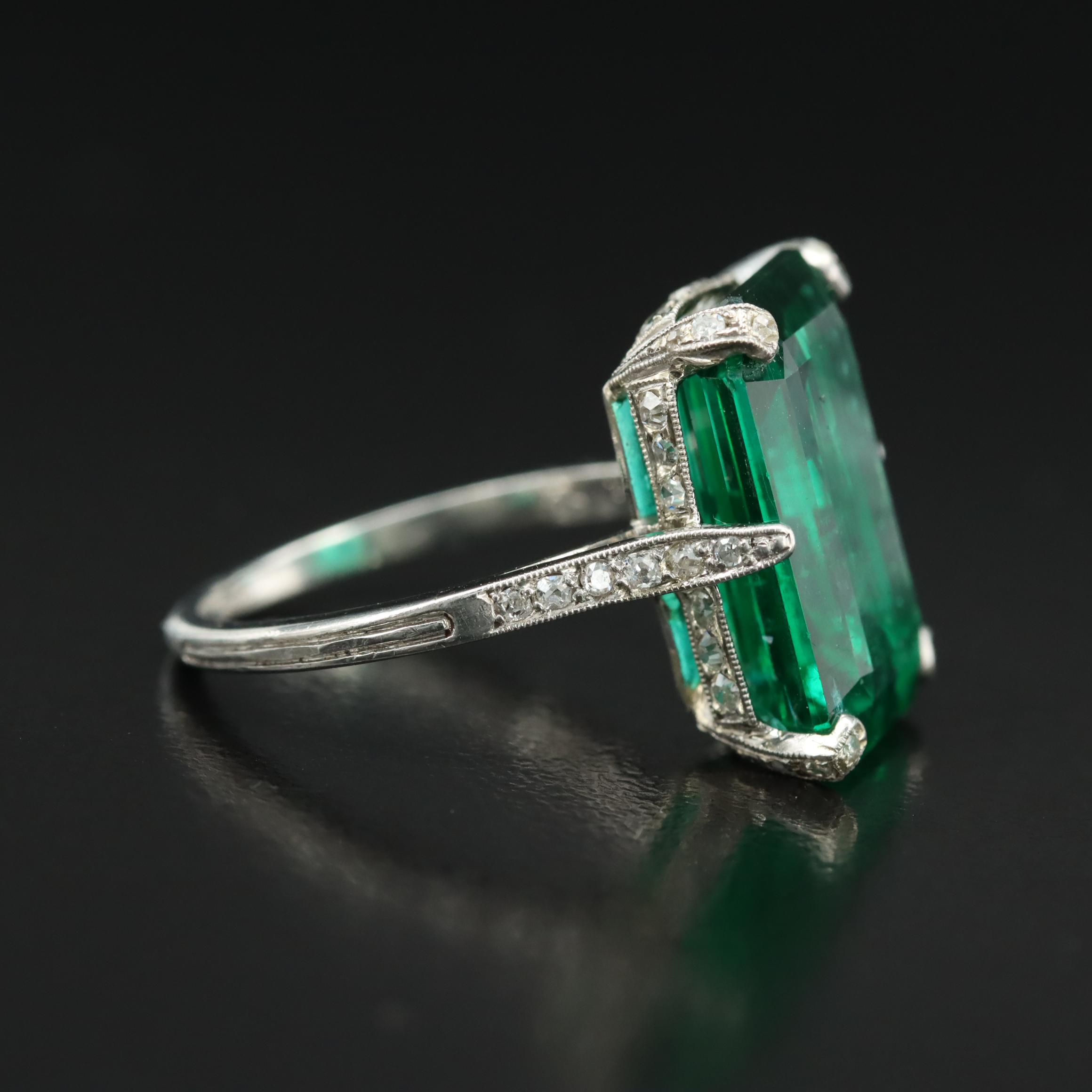 Van Cleef & Arpels Early Art Deco Platinum 7.37 CT Emerald and Diamond Ring