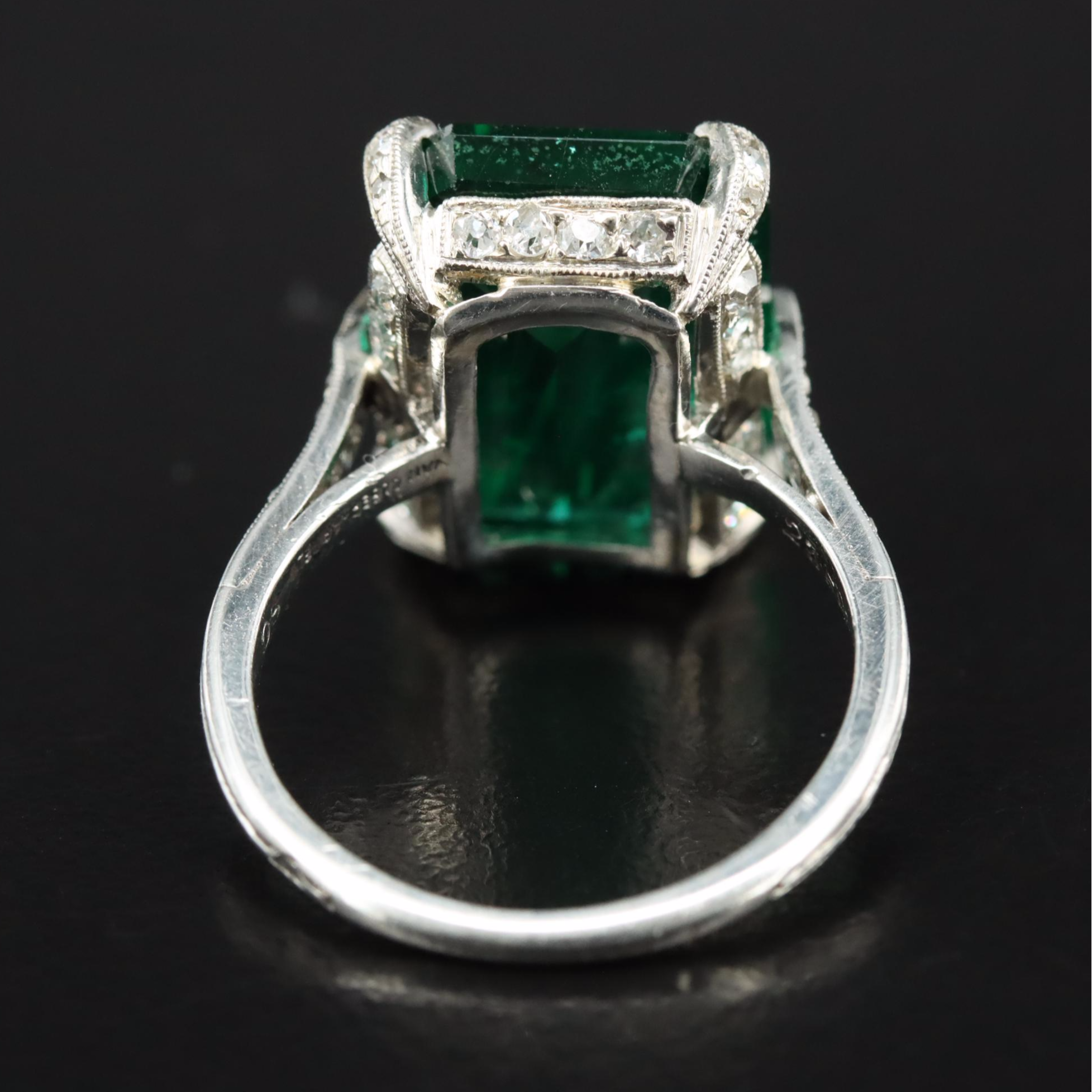 Van Cleef & Arpels Early Art Deco Platinum 7.37 CT Emerald and Diamond Ring