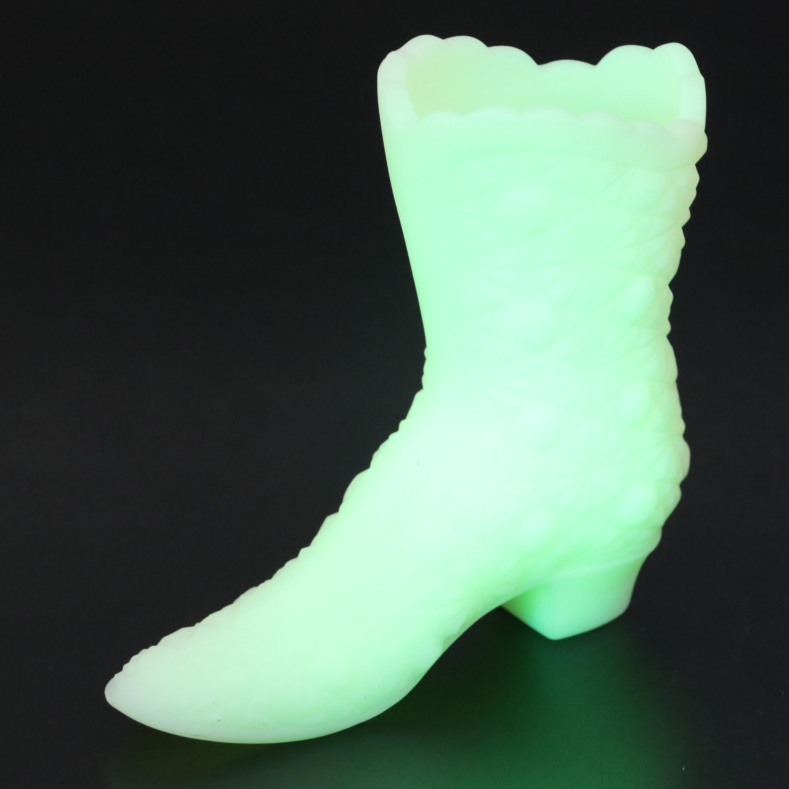 Fenton Daisy and Button and Hobnail Glass Boot Figurines in Assorted Colors