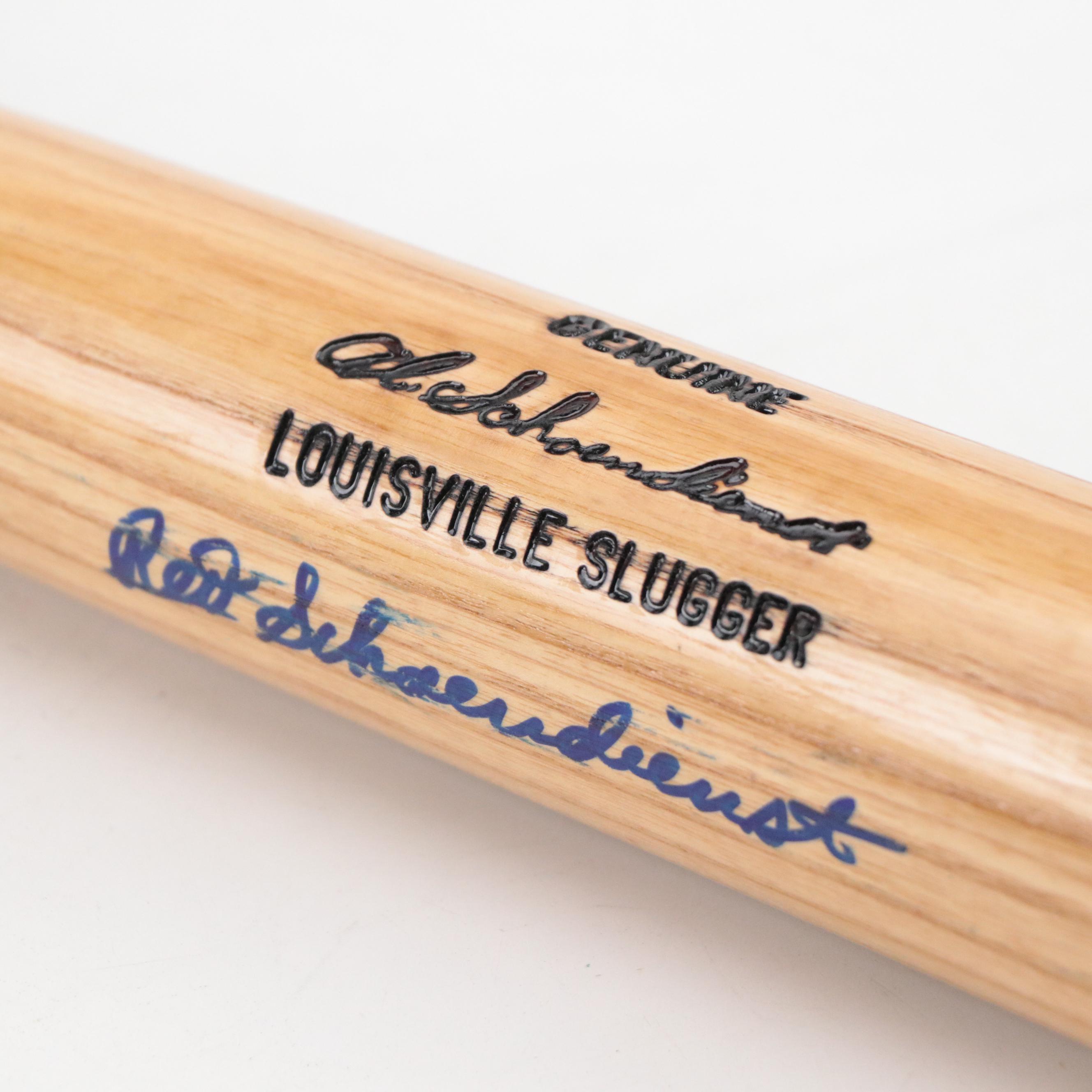 Red Schoendienst Signed Baseball Bat with Enos Slaughter Signed Baseball