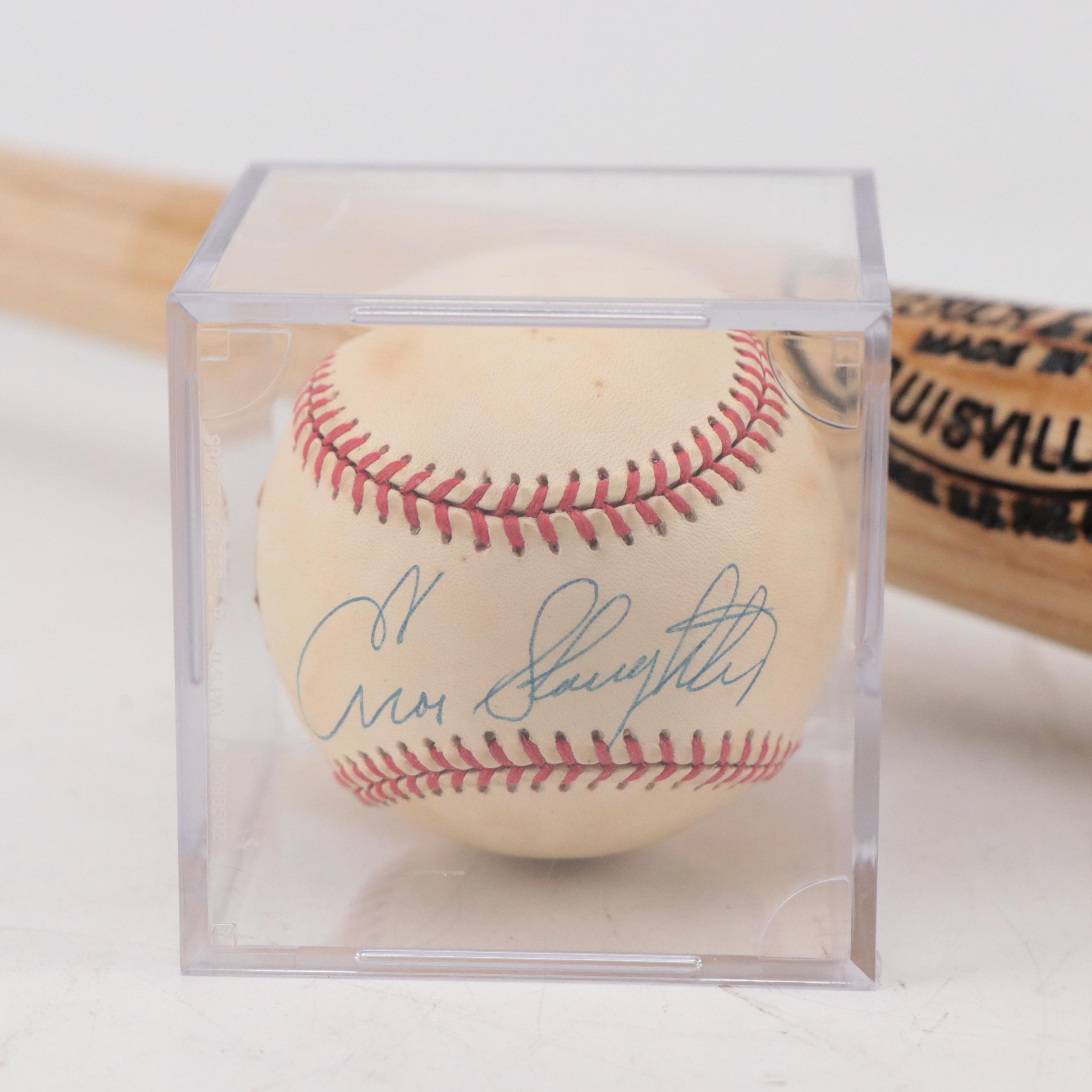 Red Schoendienst Signed Baseball Bat with Enos Slaughter Signed Baseball