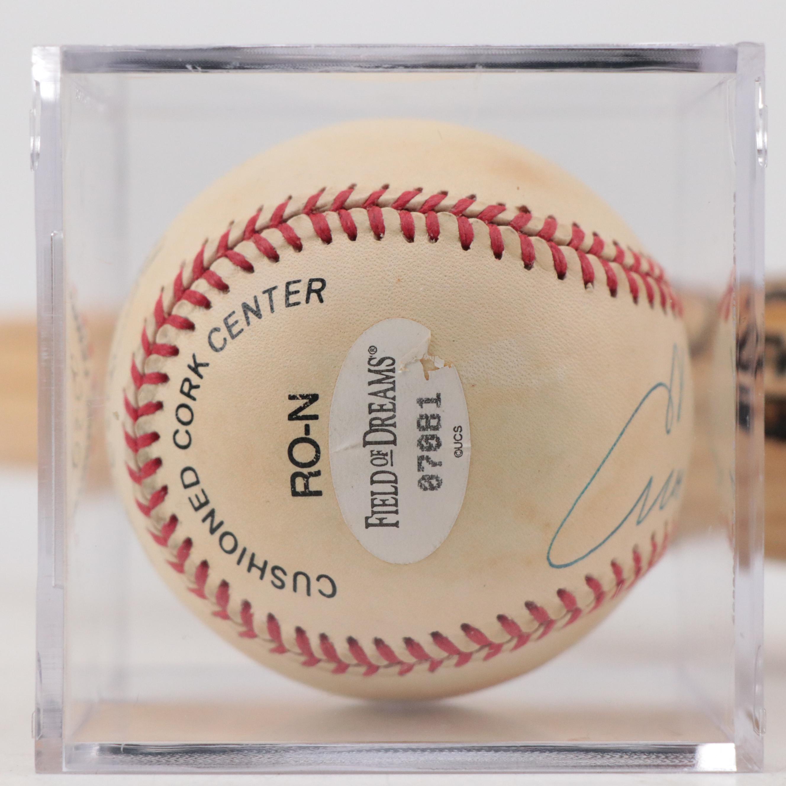 Red Schoendienst Signed Baseball Bat with Enos Slaughter Signed Baseball