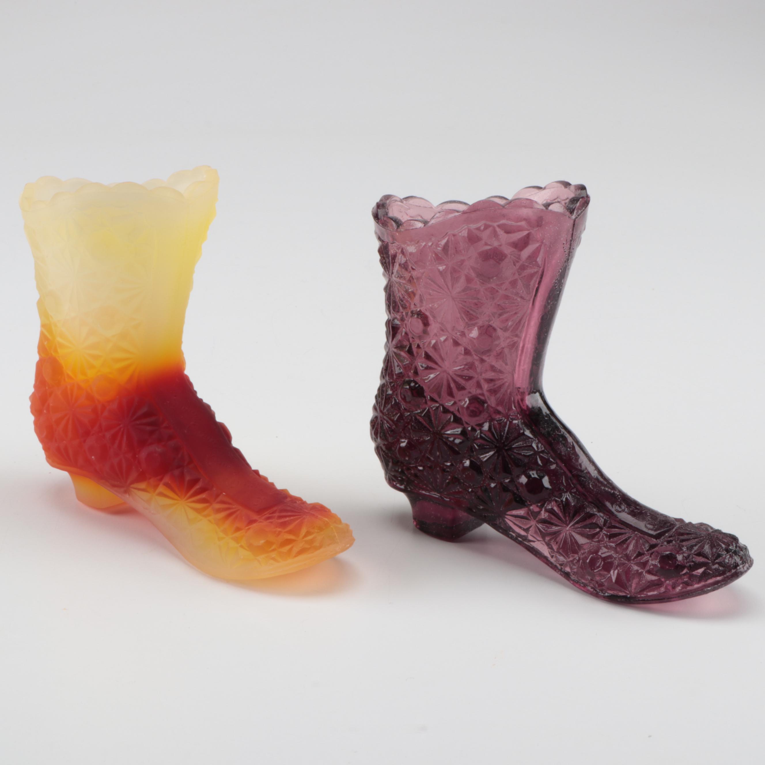 Fenton Daisy and Button and Hobnail Glass Boot Figurines in Assorted Colors