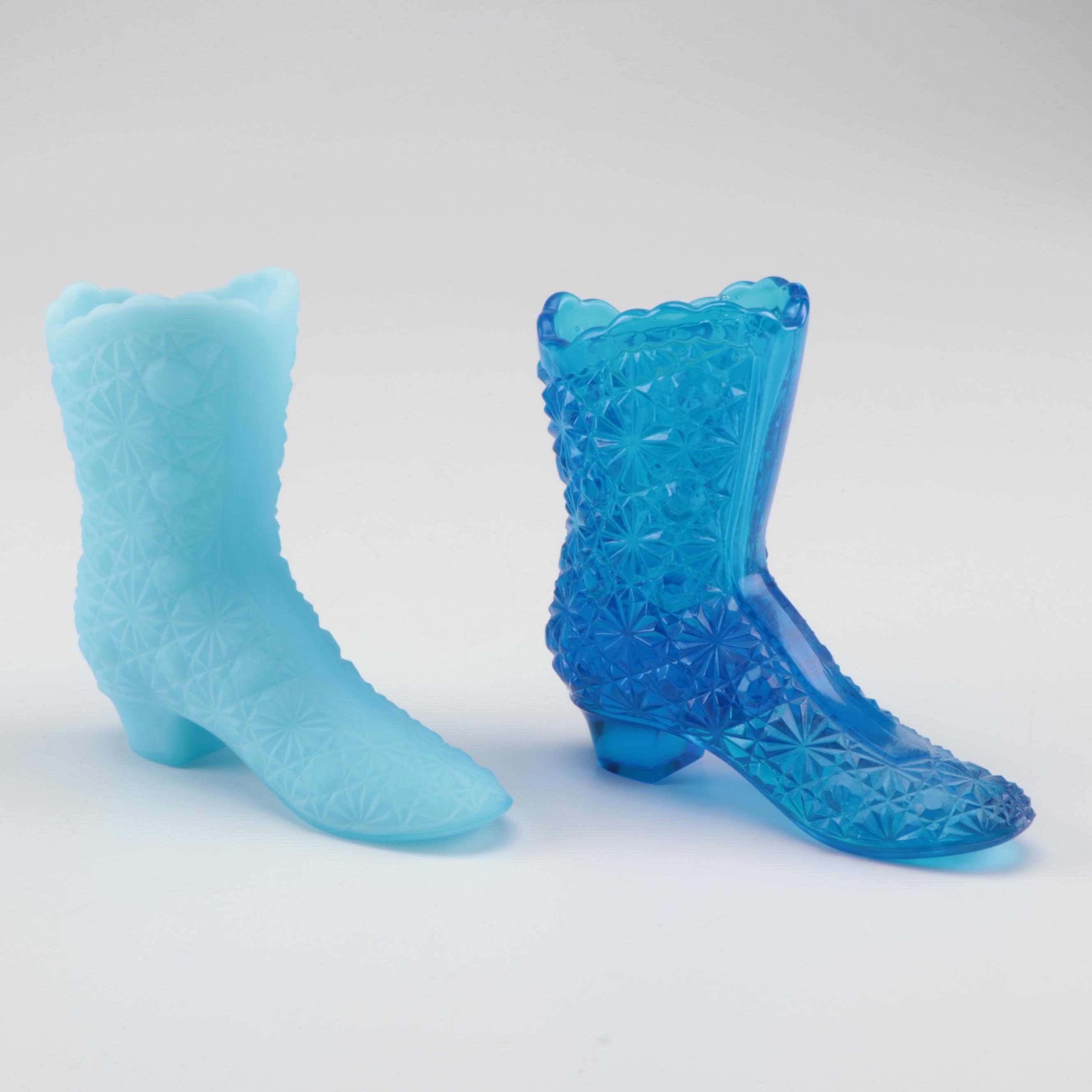 Fenton Daisy and Button and Hobnail Glass Boot Figurines in Assorted Colors