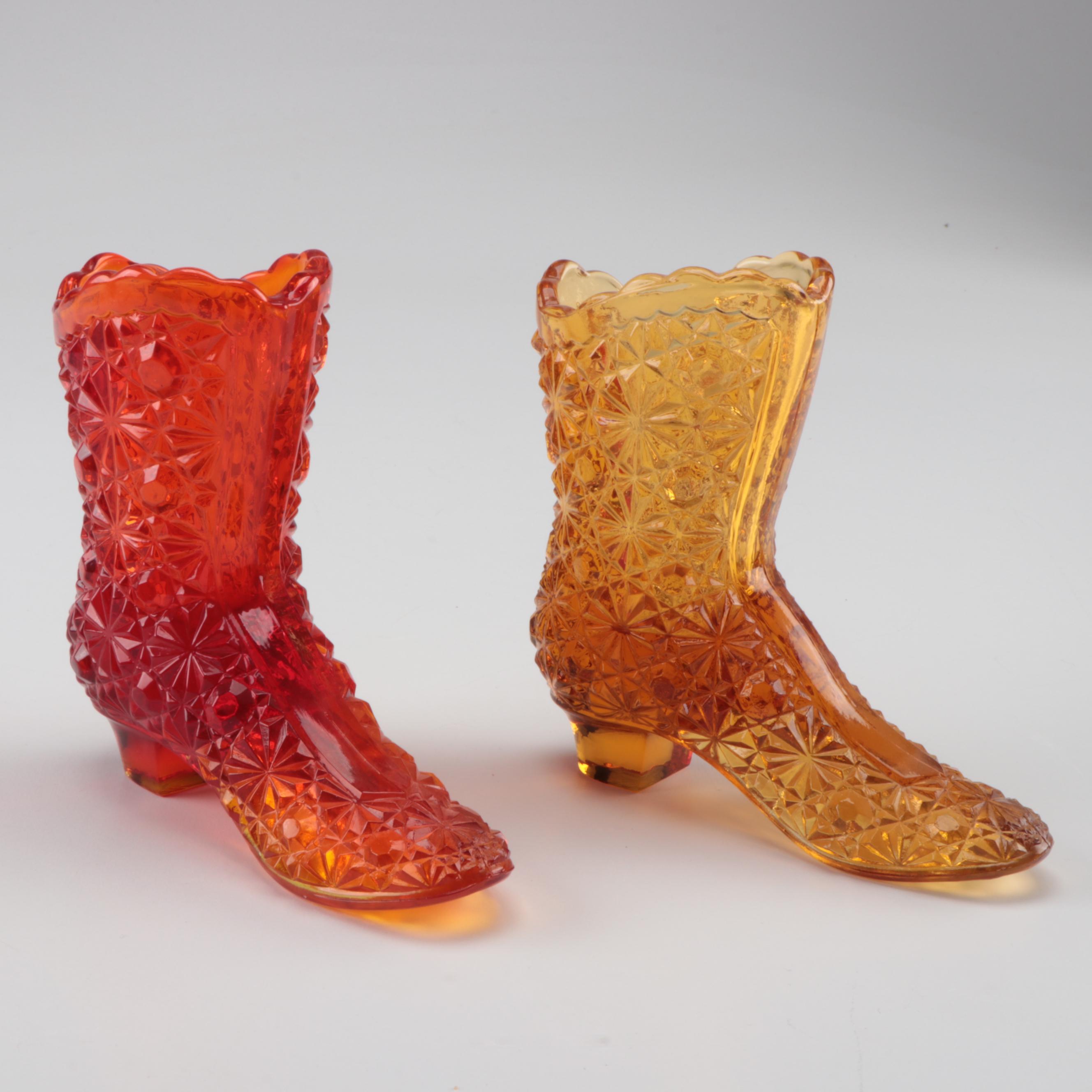 Fenton Daisy and Button and Hobnail Glass Boot Figurines in Assorted Colors