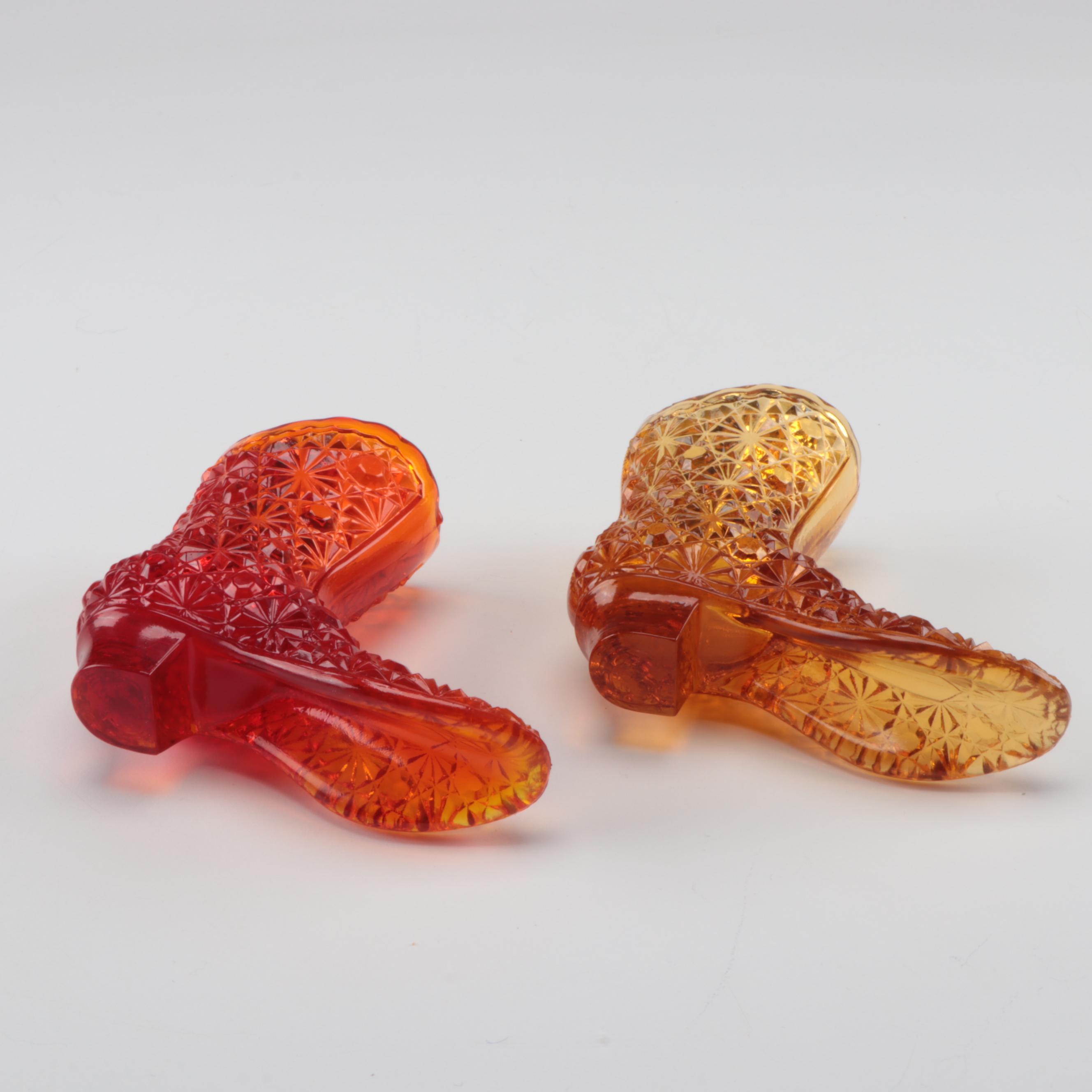 Fenton Daisy and Button and Hobnail Glass Boot Figurines in Assorted Colors