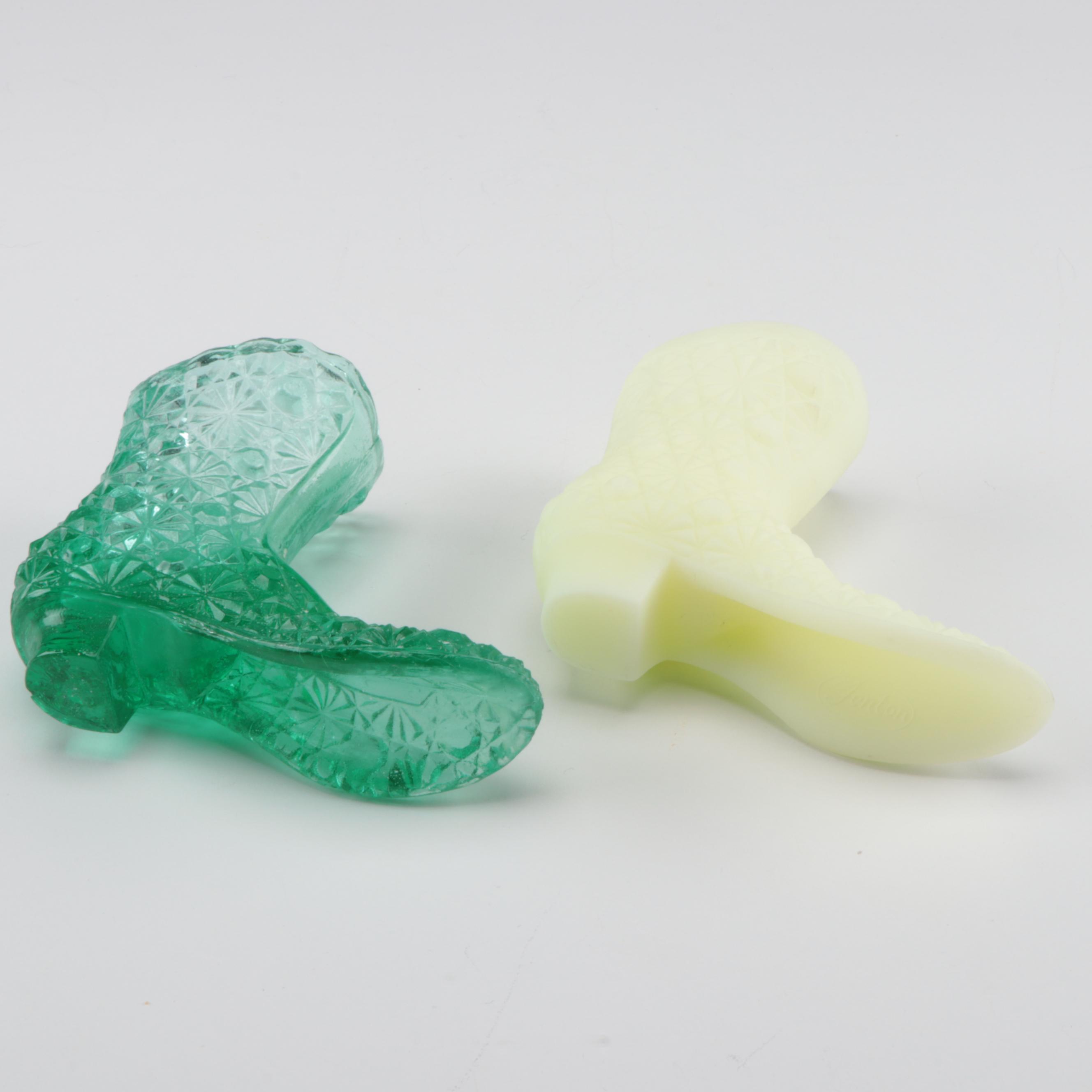 Fenton Daisy and Button and Hobnail Glass Boot Figurines in Assorted Colors