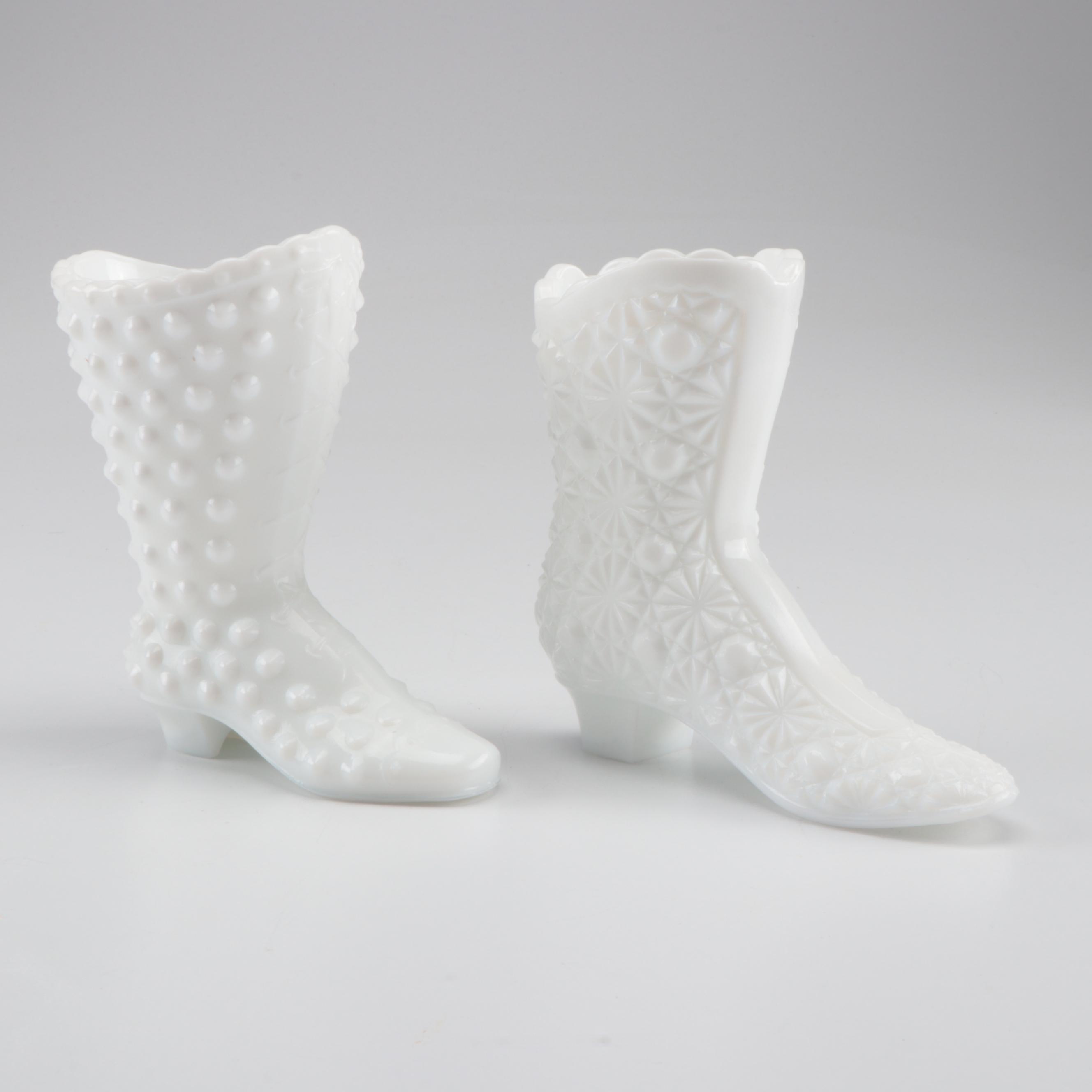 Fenton Daisy and Button and Hobnail Glass Boot Figurines in Assorted Colors