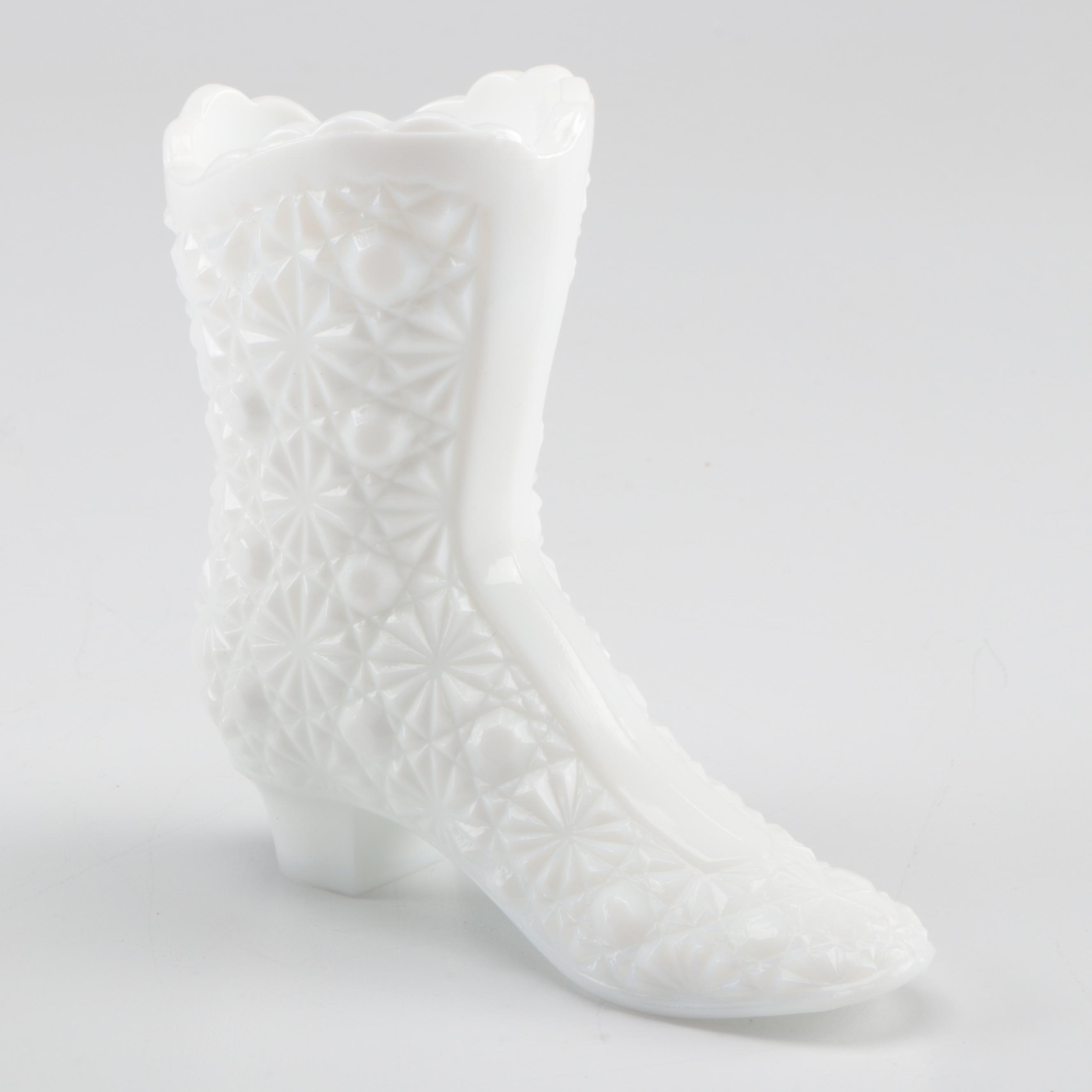 Fenton Daisy and Button and Hobnail Glass Boot Figurines in Assorted Colors