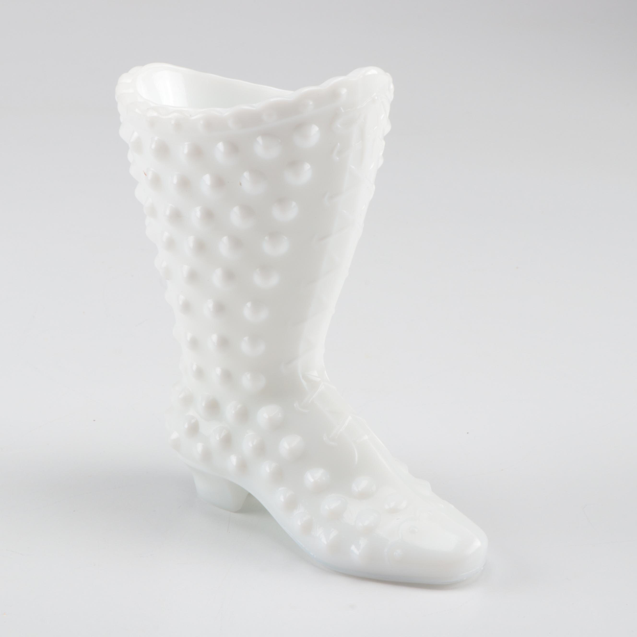 Fenton Daisy and Button and Hobnail Glass Boot Figurines in Assorted Colors