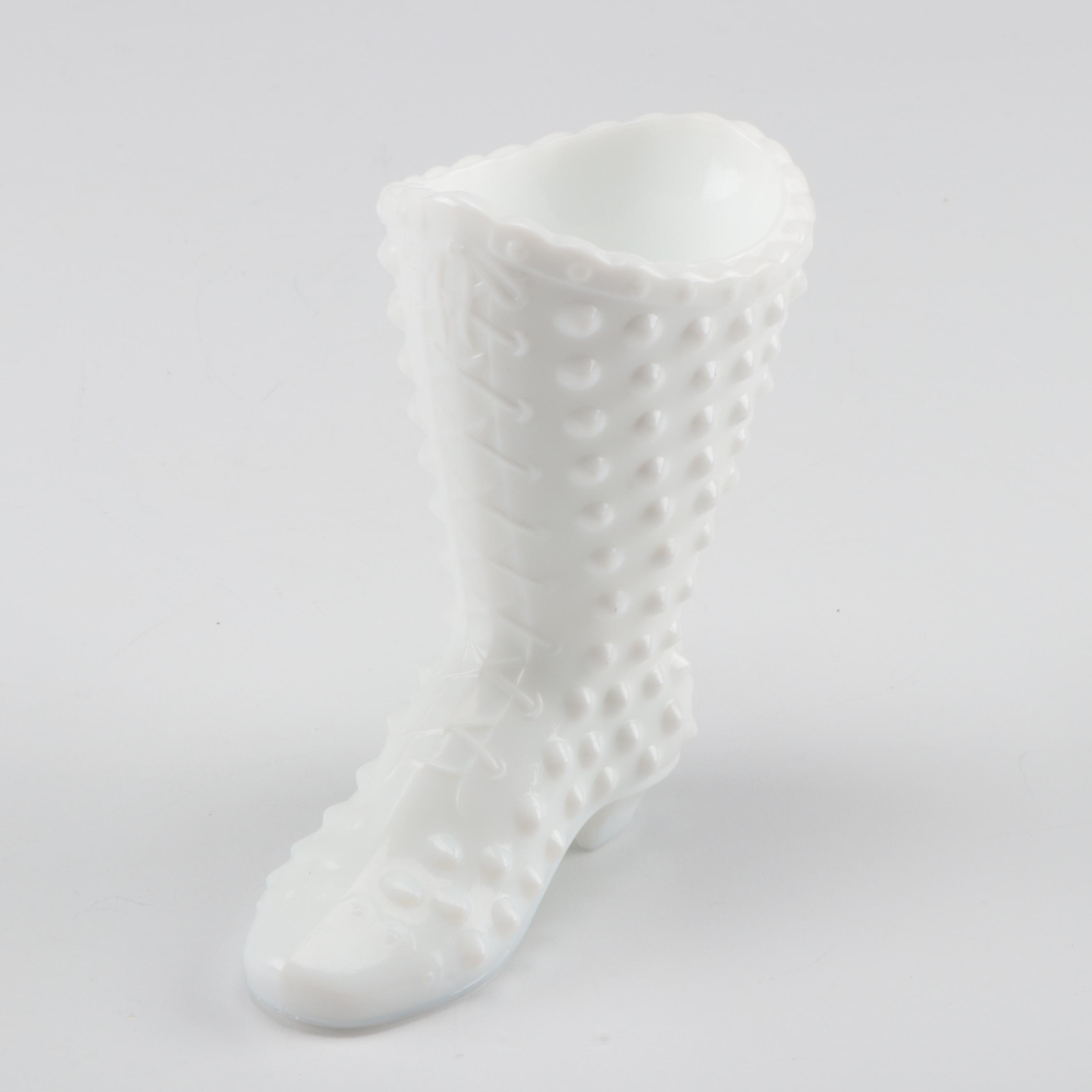 Fenton Daisy and Button and Hobnail Glass Boot Figurines in Assorted Colors